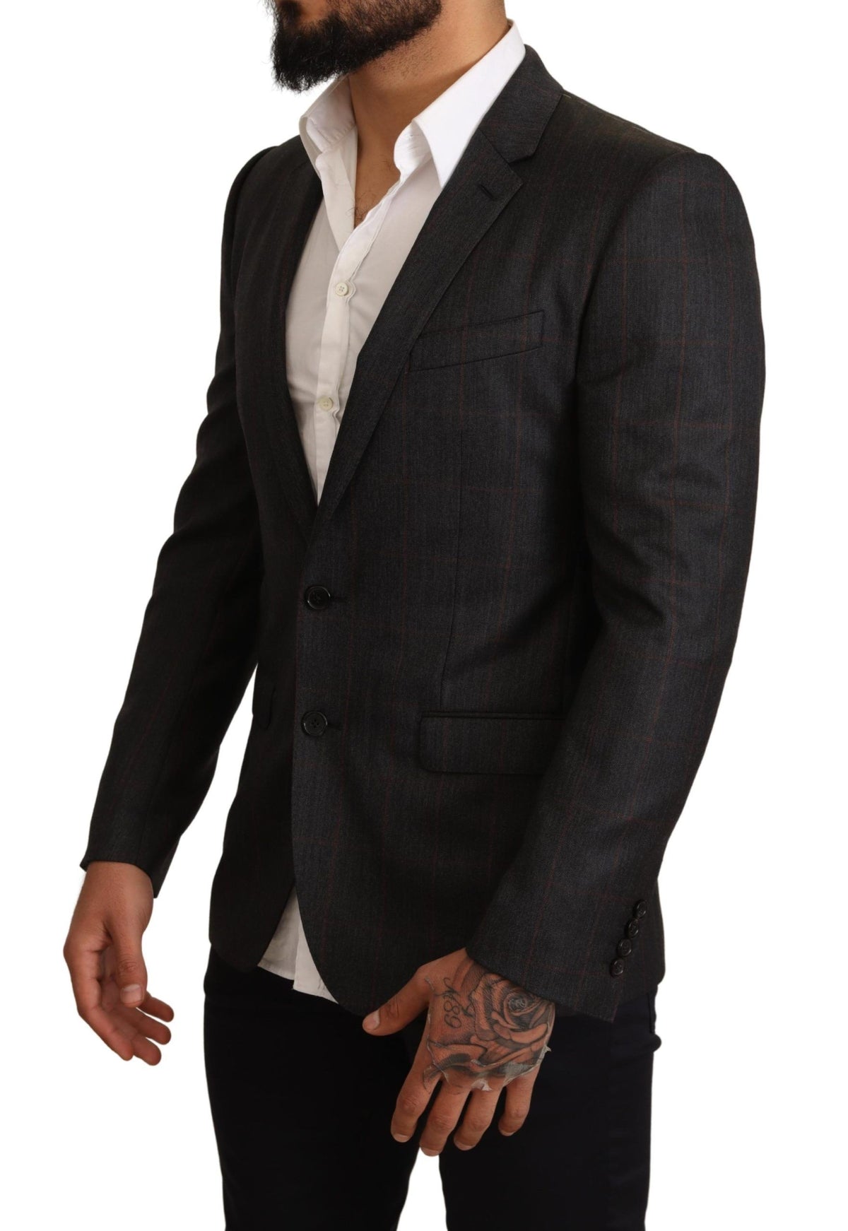 Dolce & Gabbana Gray Check Wool Slim Fit Blazer Men's Jacket