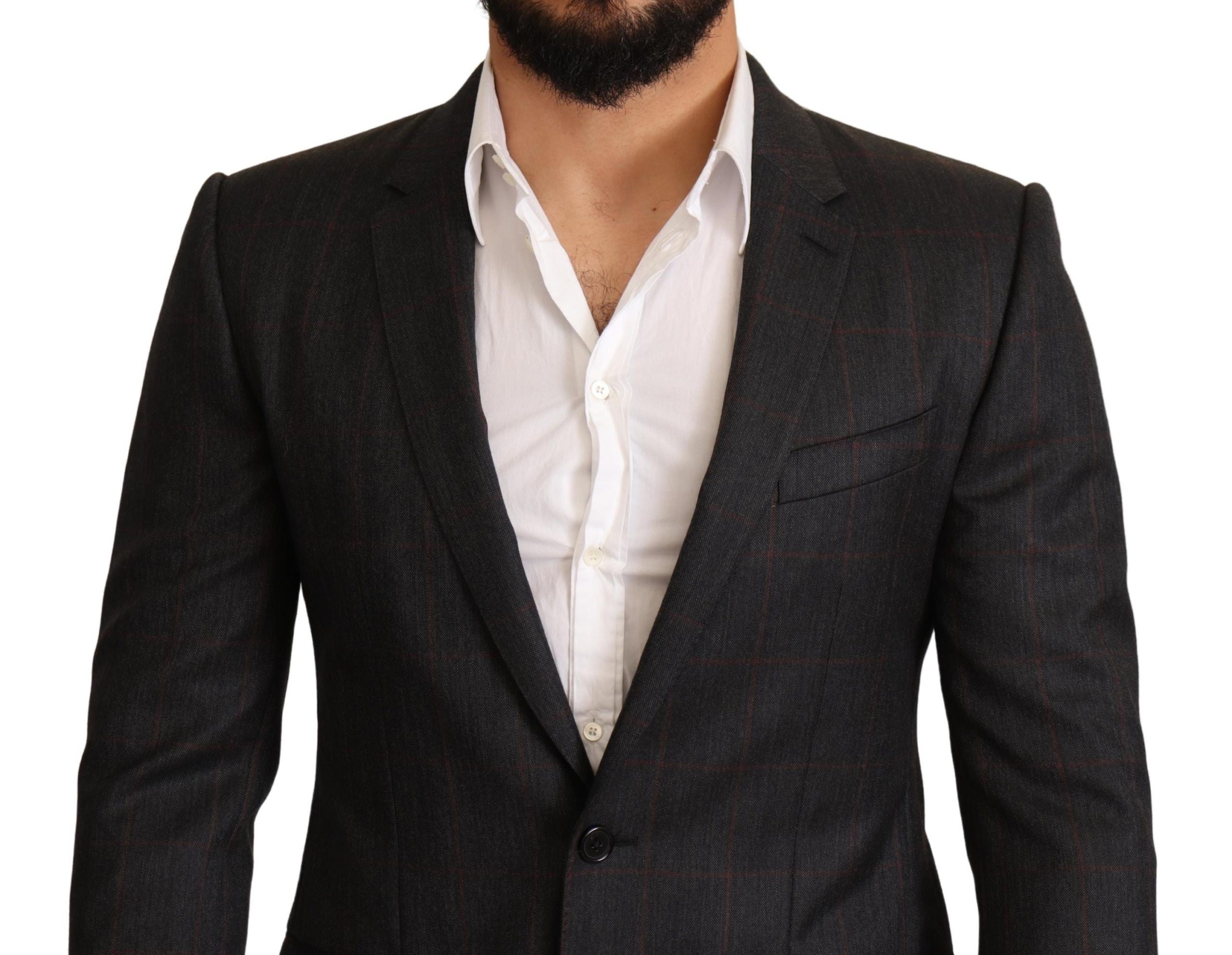 Dolce & Gabbana Gray Check Wool Slim Fit Blazer Men's Jacket
