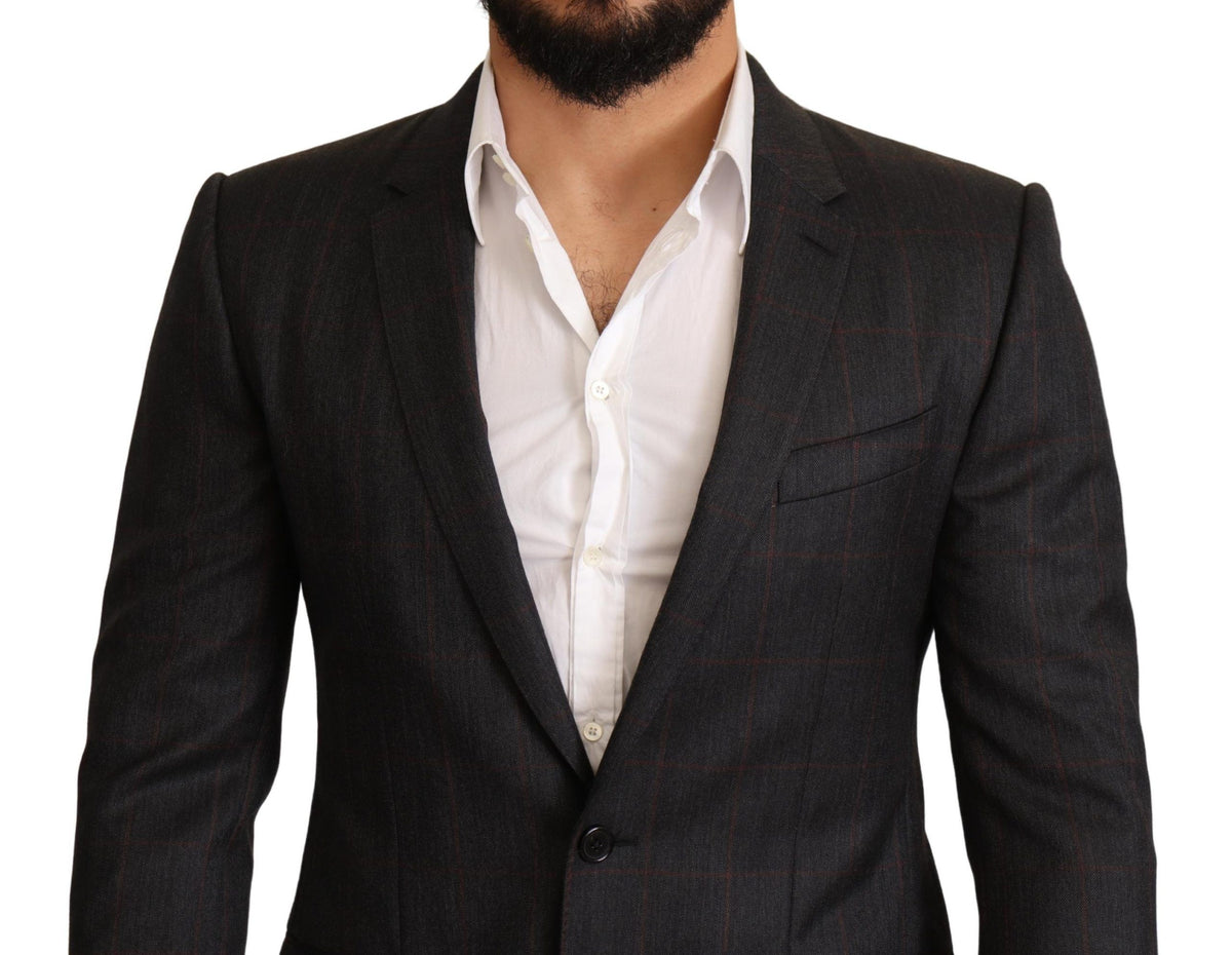 Dolce & Gabbana Gray Check Wool Slim Fit Blazer Men's Jacket