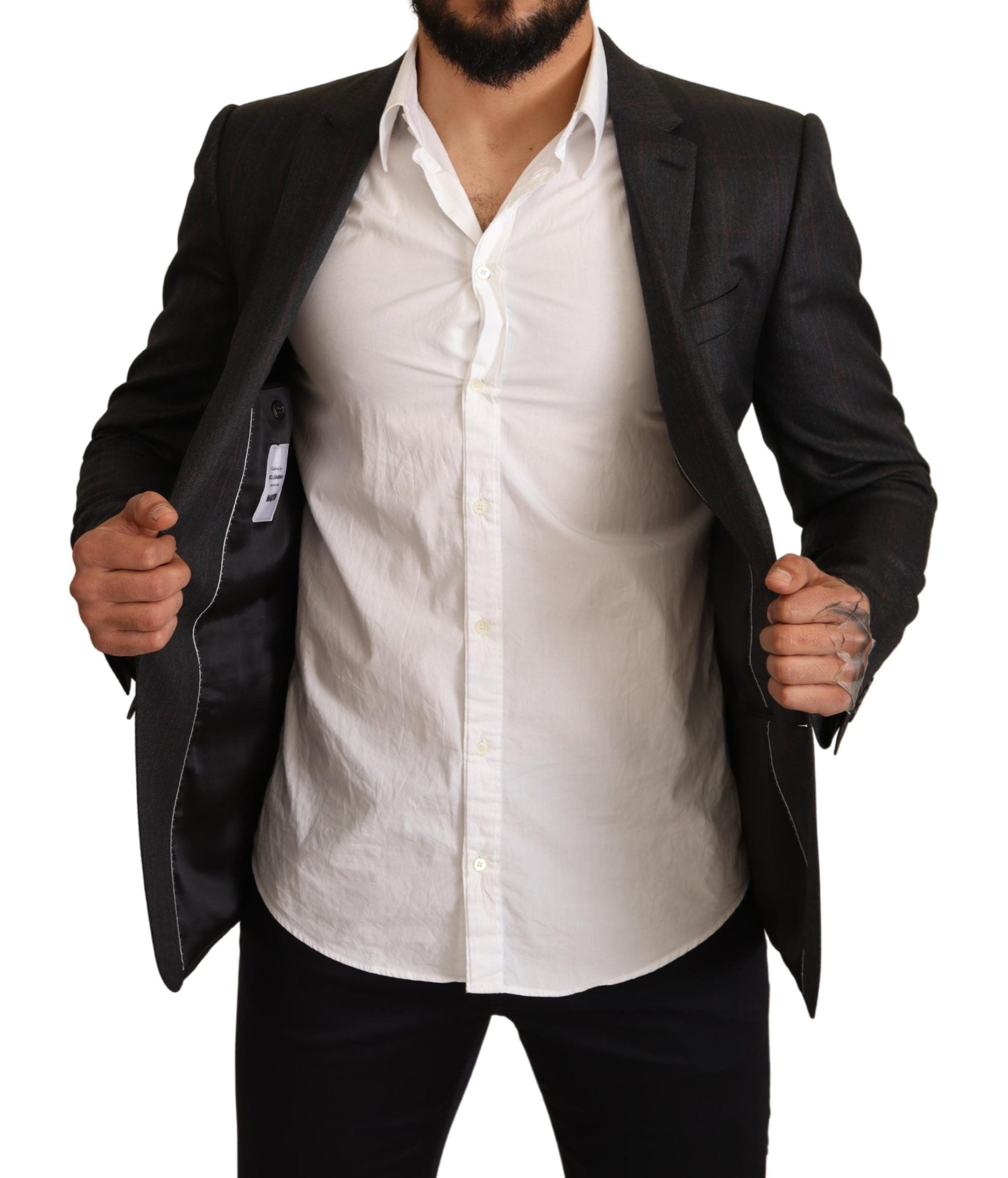 Dolce & Gabbana Gray Check Wool Slim Fit Blazer Men's Jacket