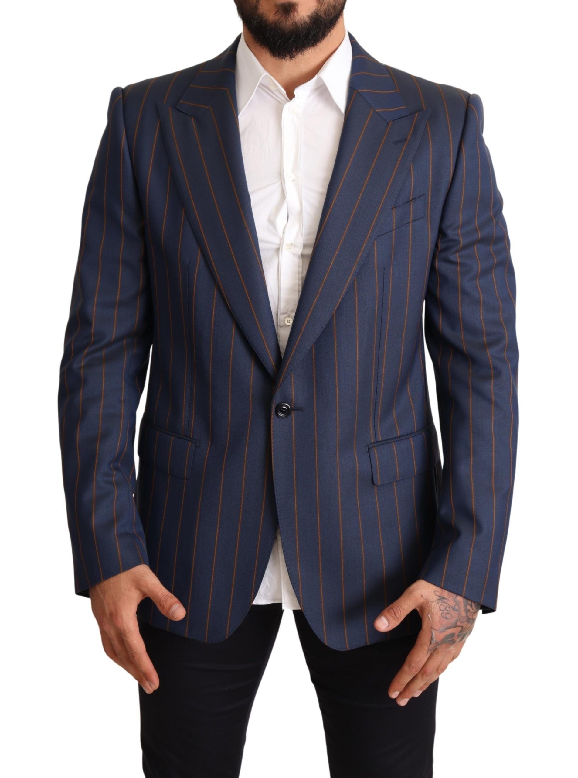 Dolce & Gabbana Elegant Slim Fit Blue Striped Wool Men's Blazer