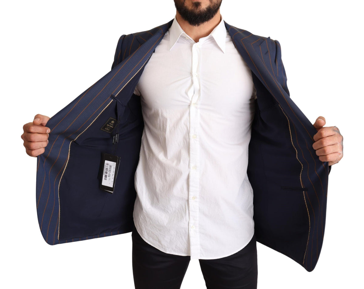 Dolce & Gabbana Blue Striped Wool Slim Fit Blazer Men's Jacket