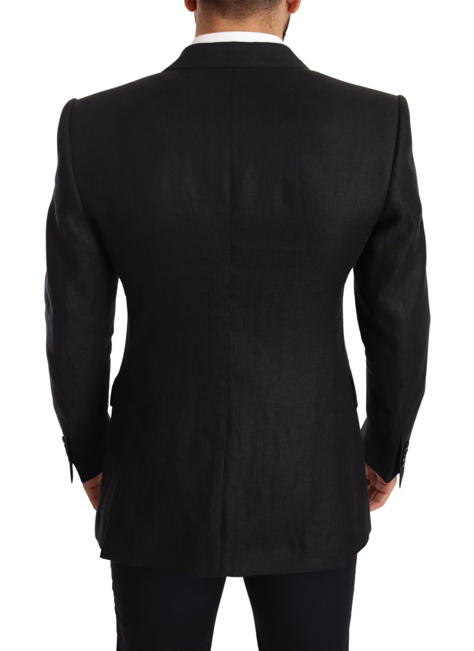Dolce & Gabbana Black Linen Slim Fit Coat Jacket Men's Blazer