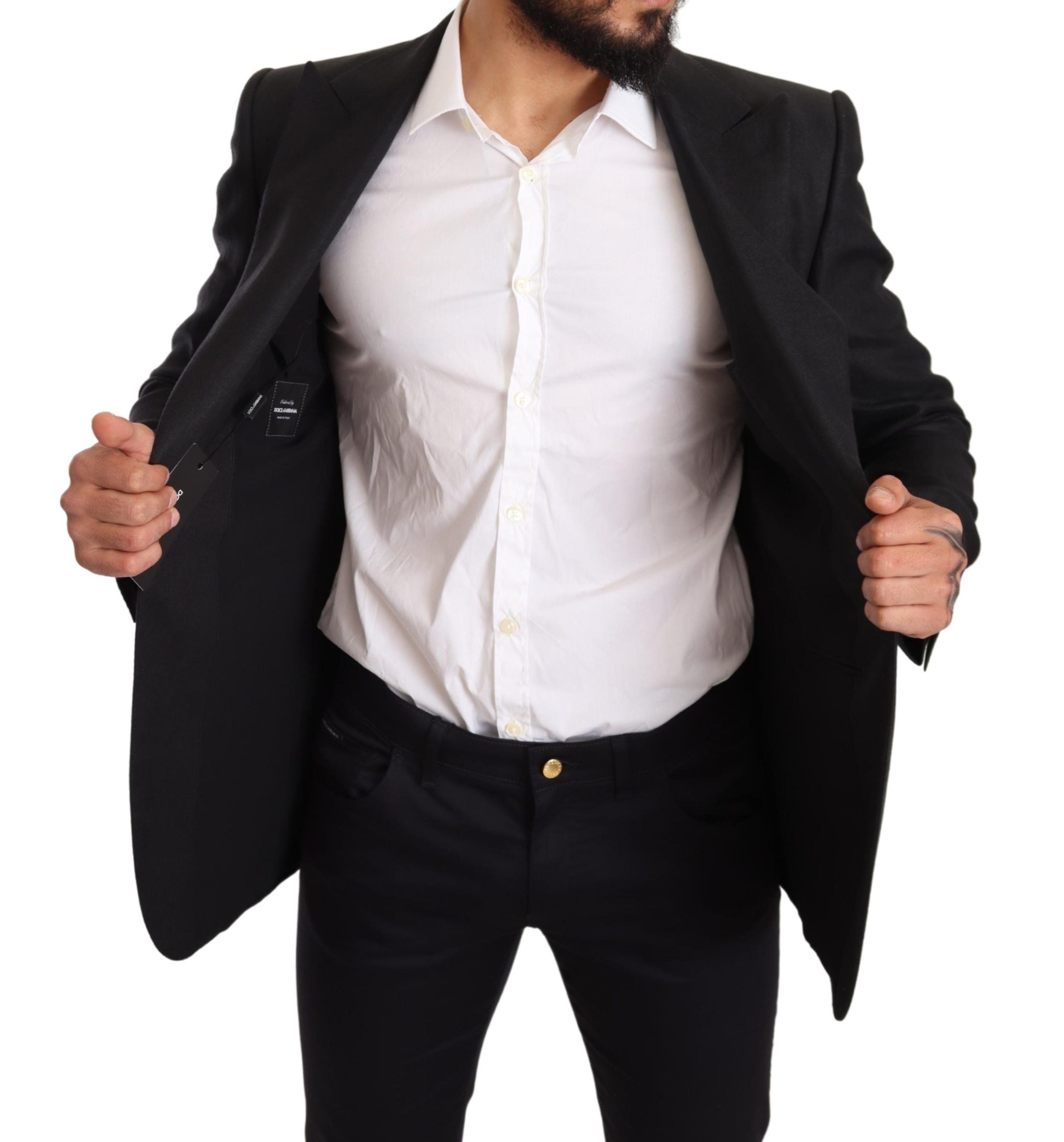 Dolce & Gabbana Black Linen Slim Fit Coat Jacket Men's Blazer