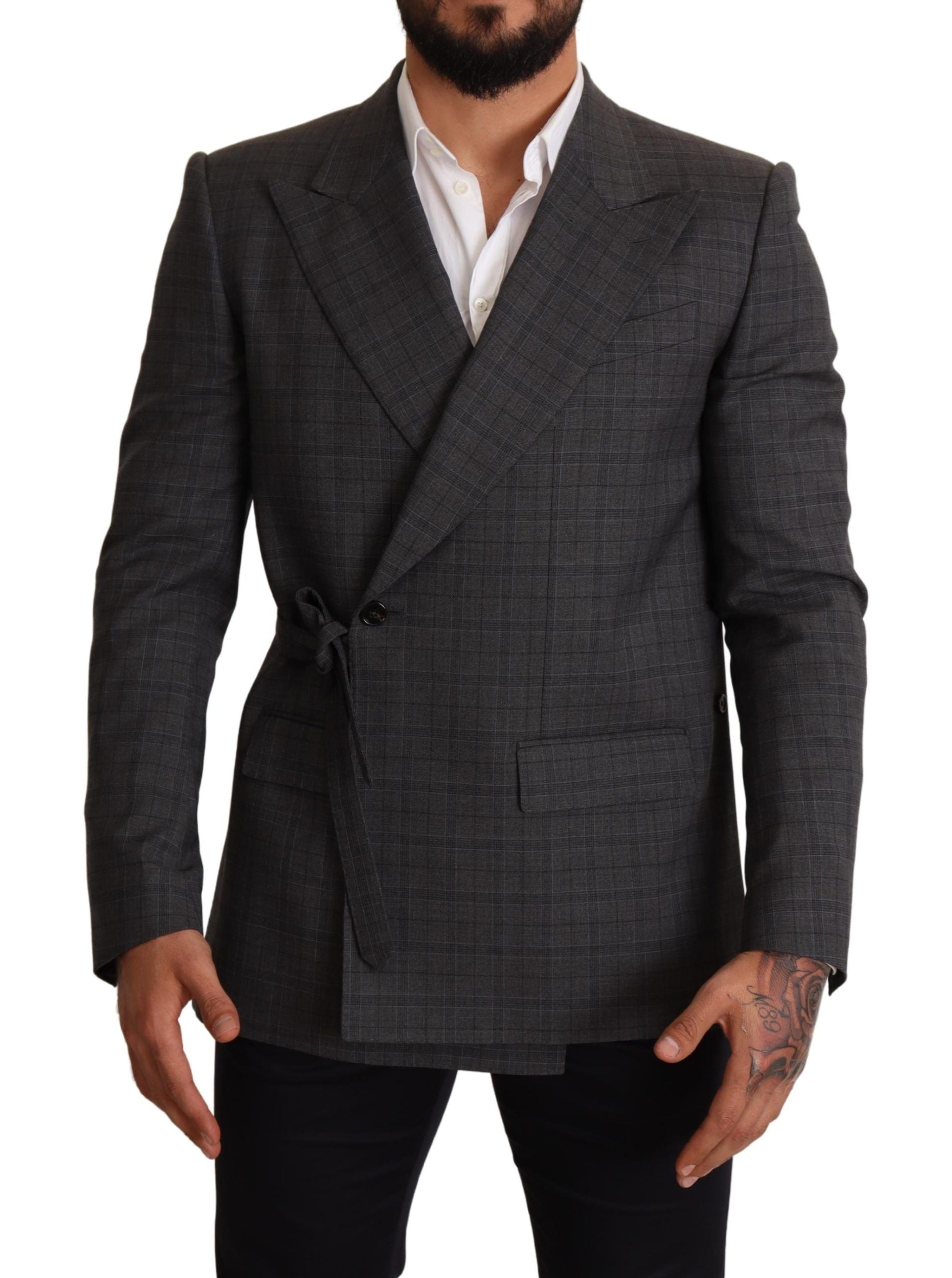 Dolce & Gabbana Chic Gray Check Martini Slim Fit Double-Breasted Men's Blazer