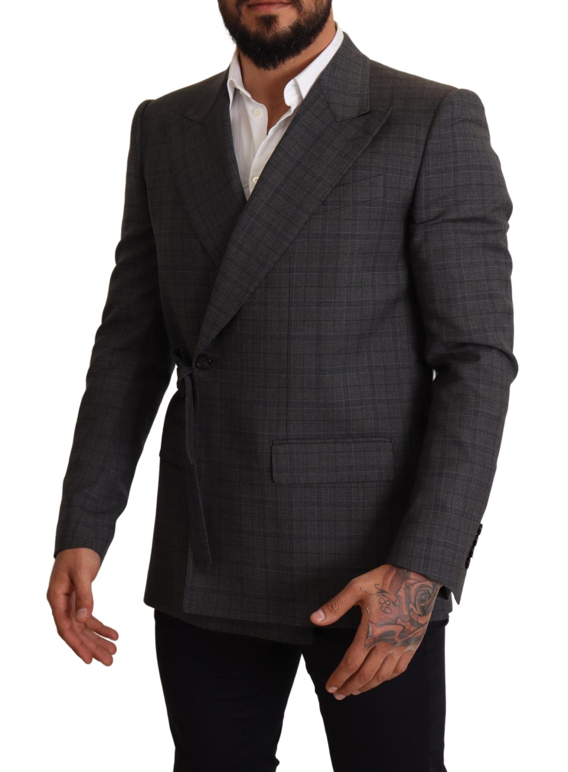 Dolce & Gabbana Chic Gray Check Martini Slim Fit Double-Breasted Men's Blazer