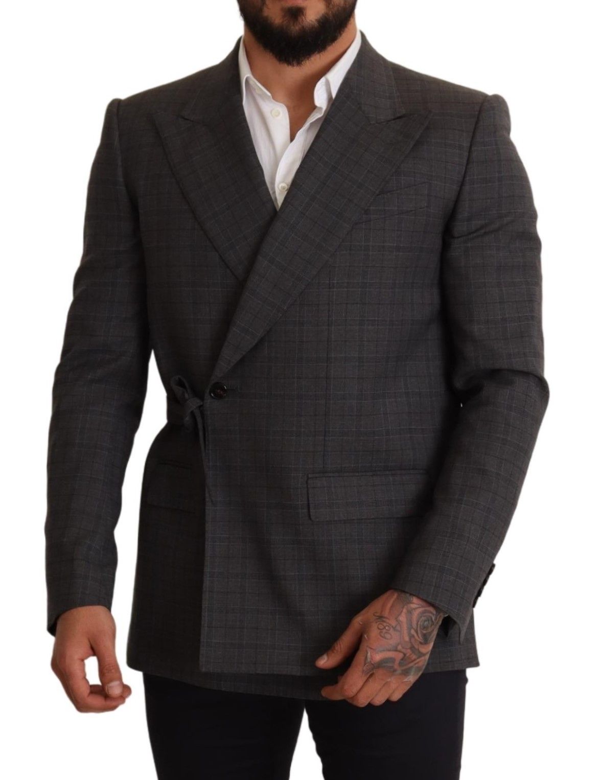 Dolce & Gabbana Gray Check Wool Slim Fit Blazer Men's Jacket