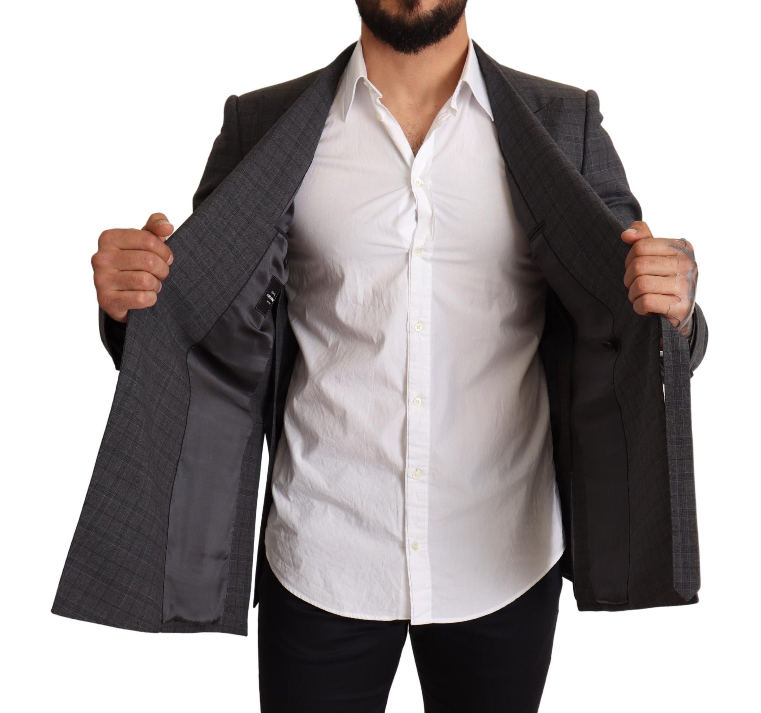 Dolce & Gabbana Chic Gray Check Martini Slim Fit Double-Breasted Men's Blazer