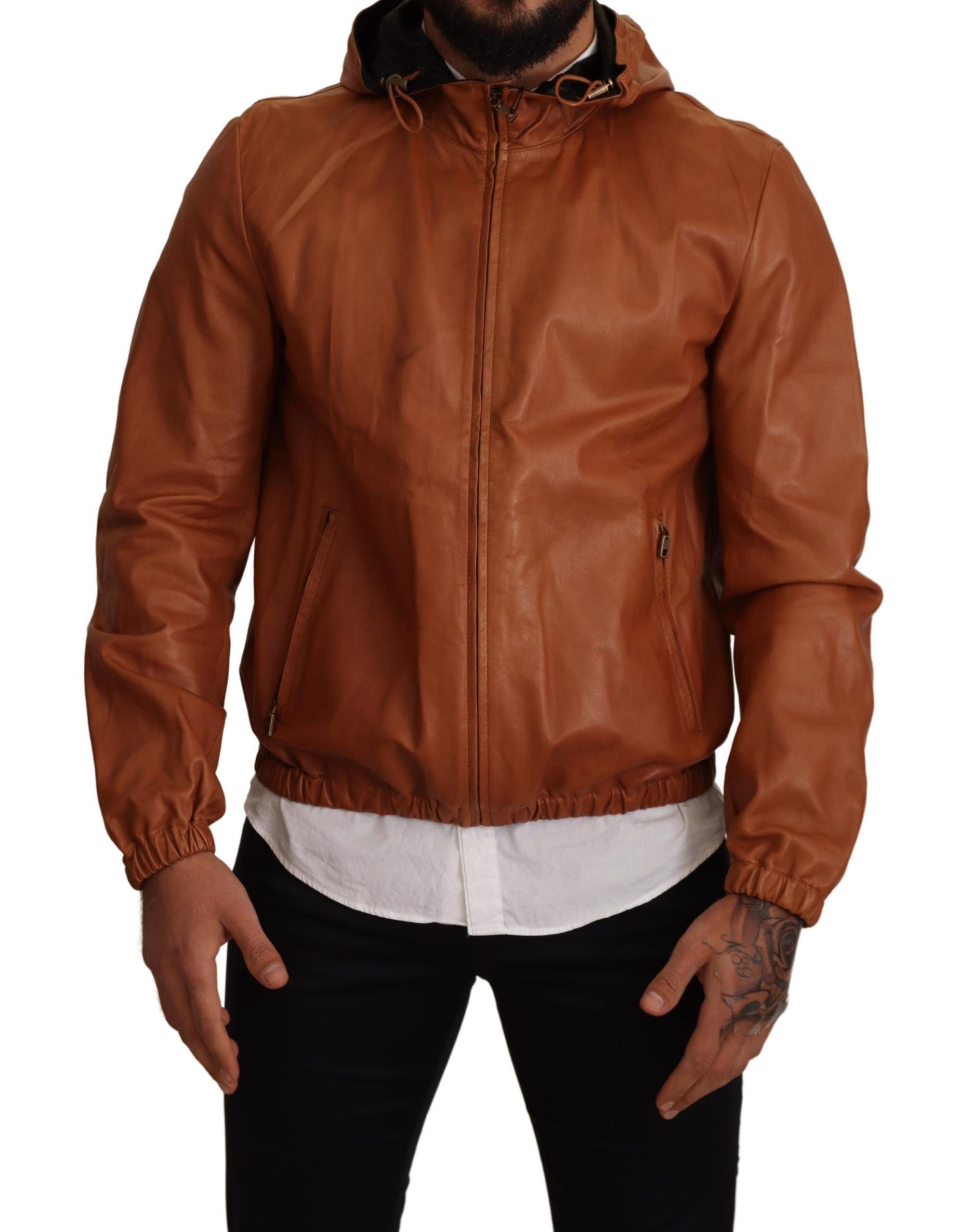 Dolce & Gabbana Elegant Brown Leather Bomber Men's Jacket