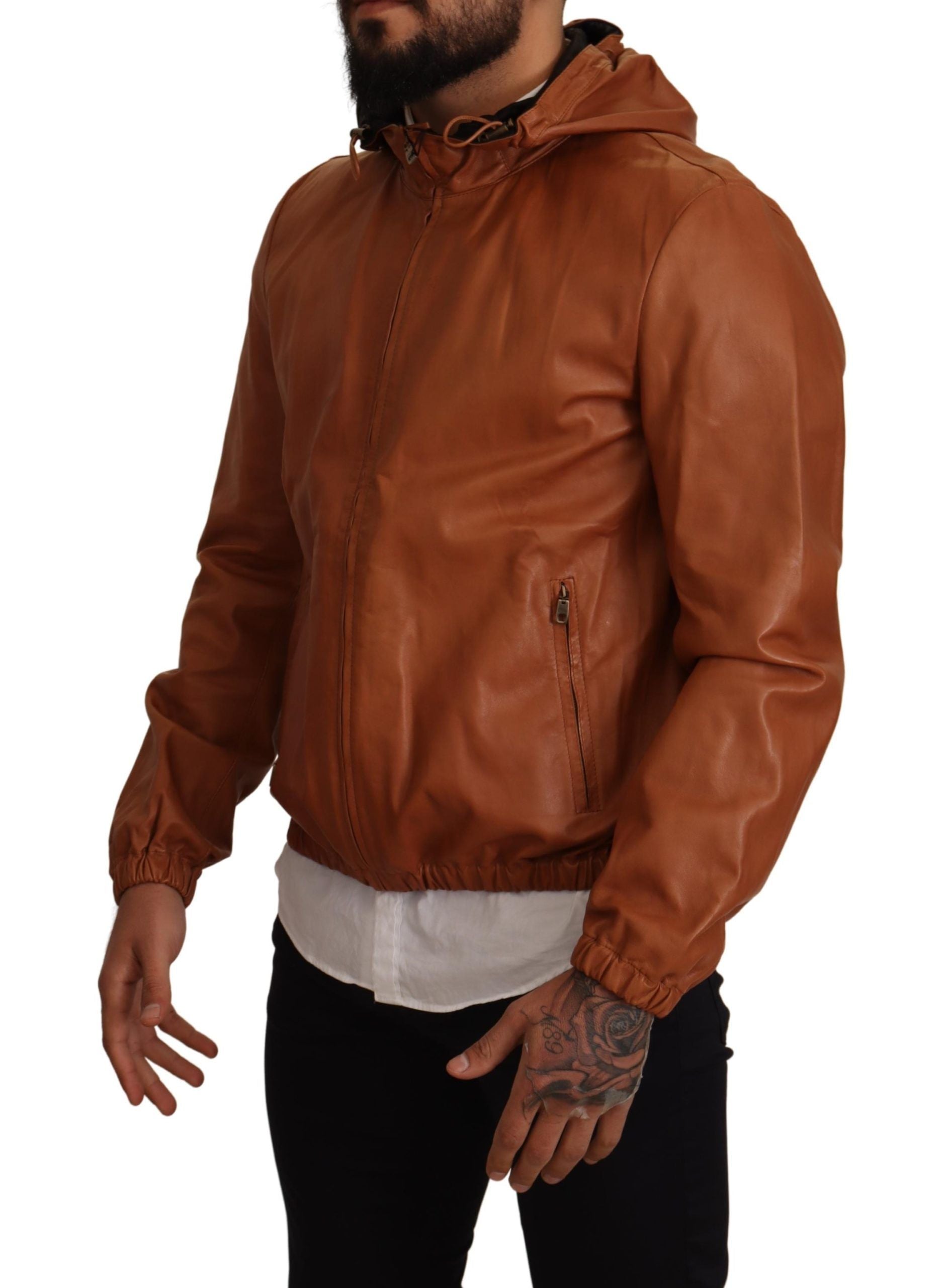 Dolce & Gabbana Elegant Brown Leather Bomber Men's Jacket
