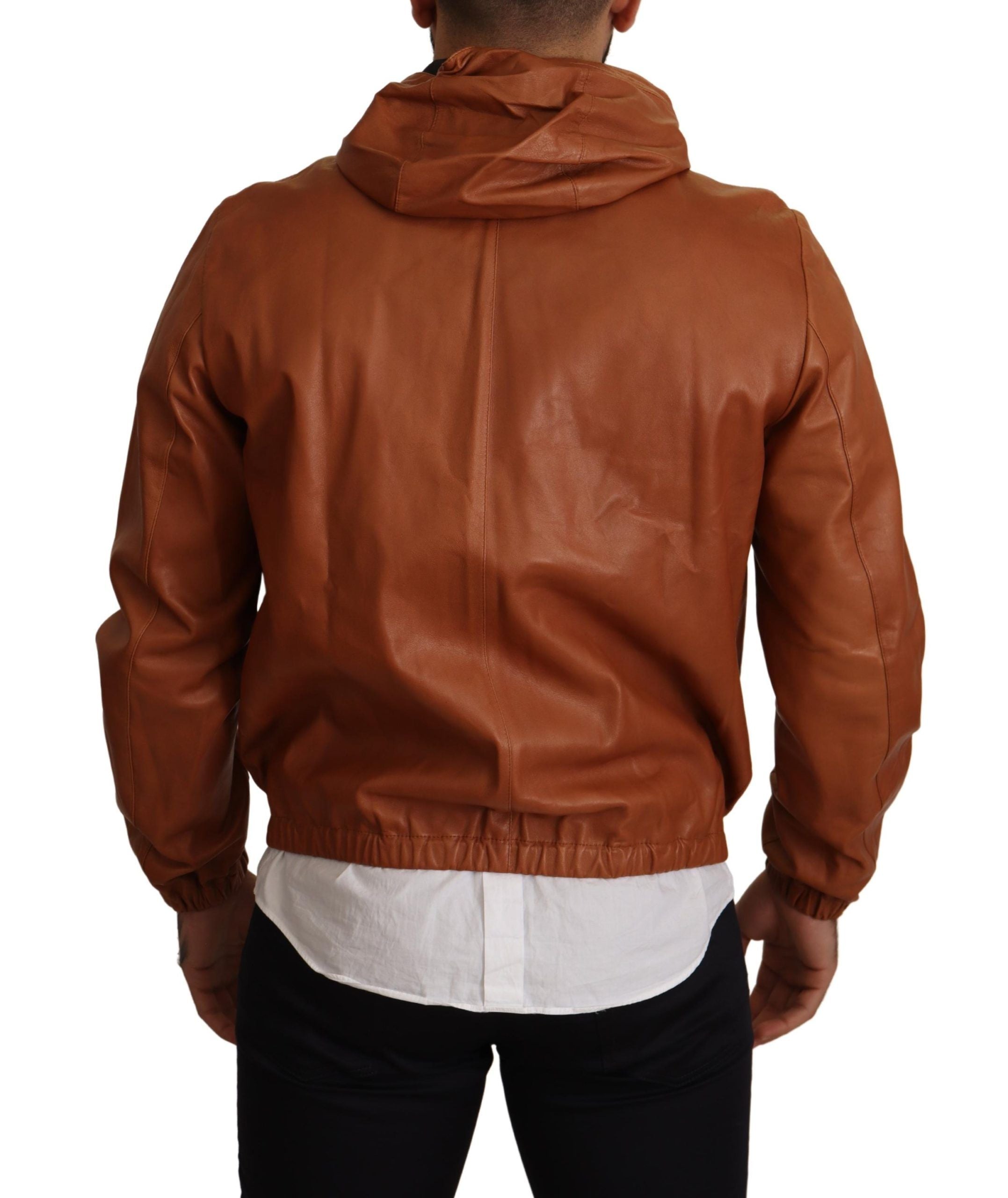 Dolce & Gabbana Elegant Brown Leather Bomber Men's Jacket
