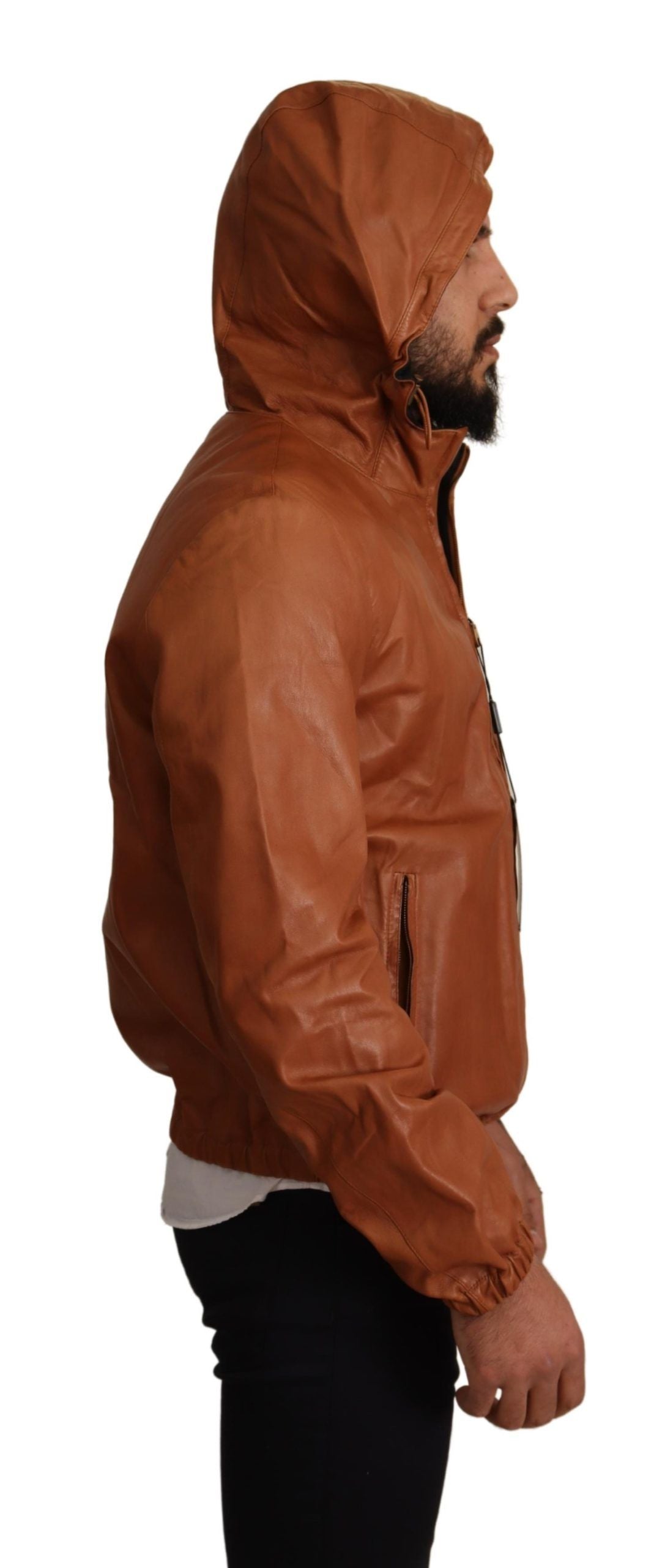Dolce & Gabbana Elegant Brown Leather Bomber Men's Jacket