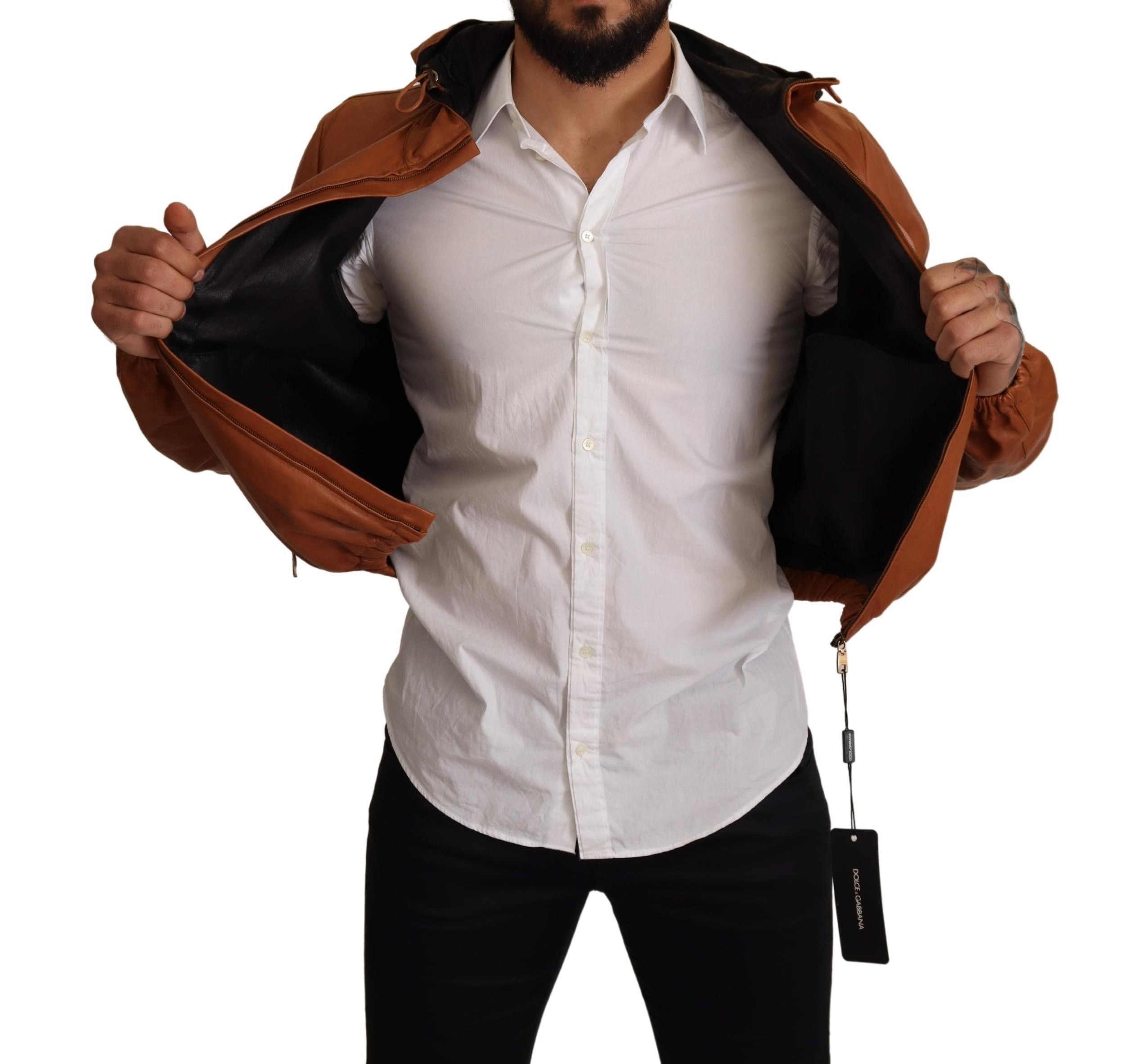 Dolce & Gabbana Elegant Brown Leather Bomber Men's Jacket