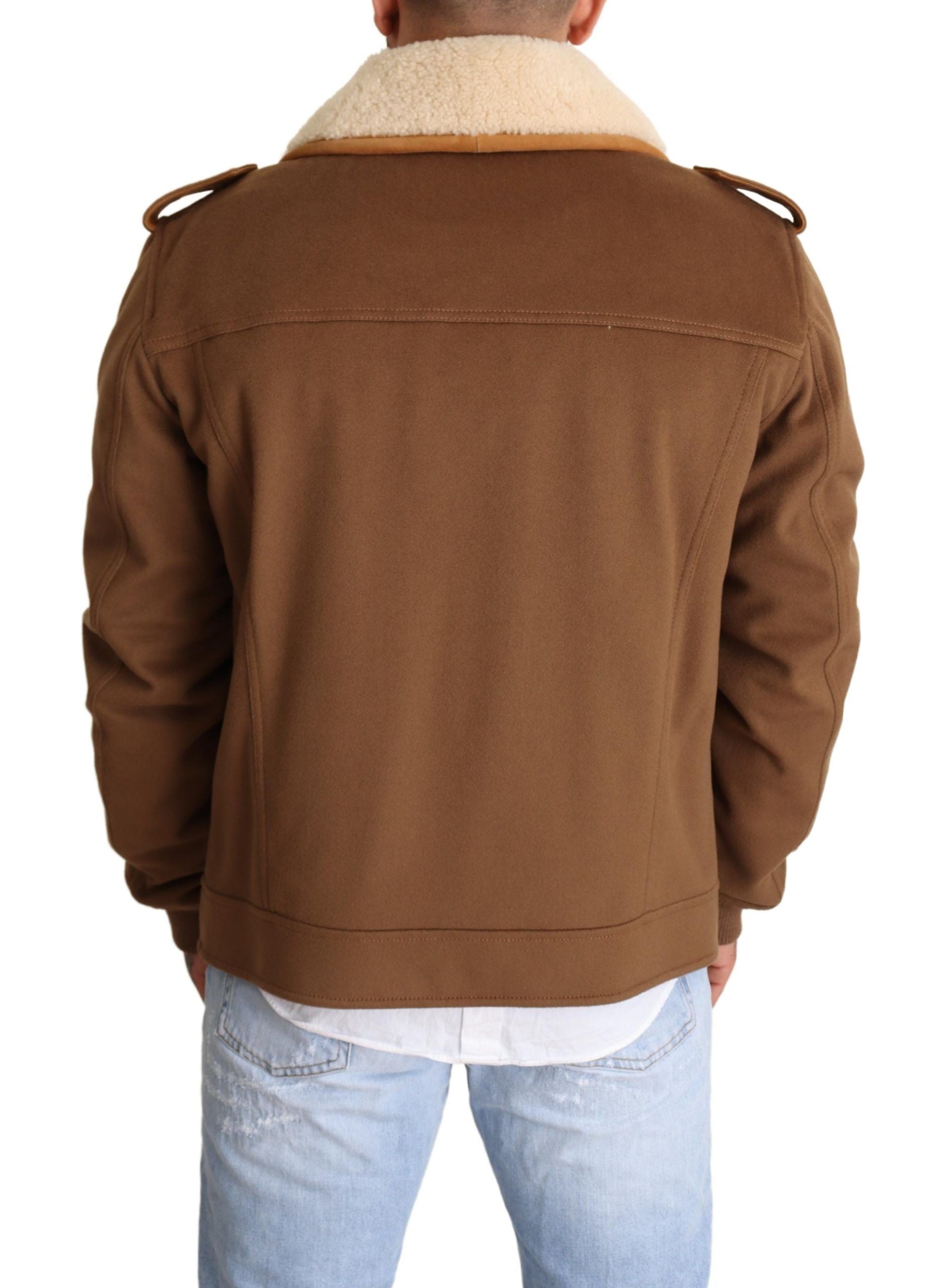 Dolce & Gabbana Brown Double Breasted Shearling Coat Men's Jacket