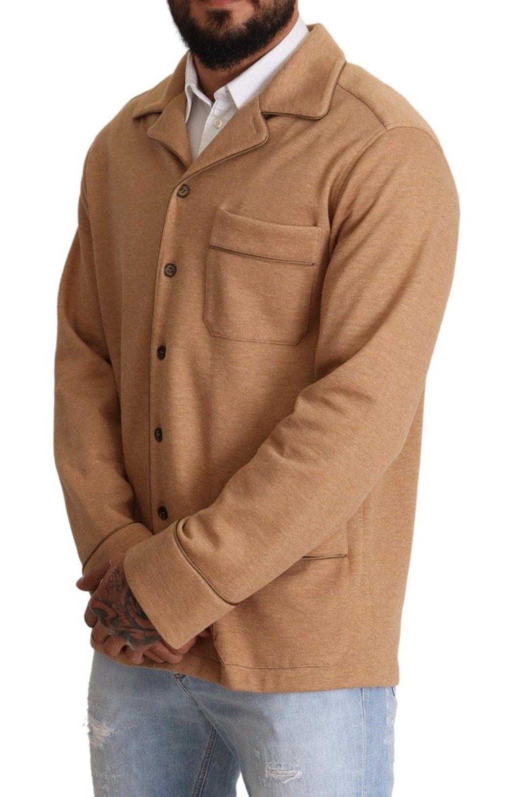 Dolce & Gabbana Brown Cotton Button Collared Coat Men's Jacket