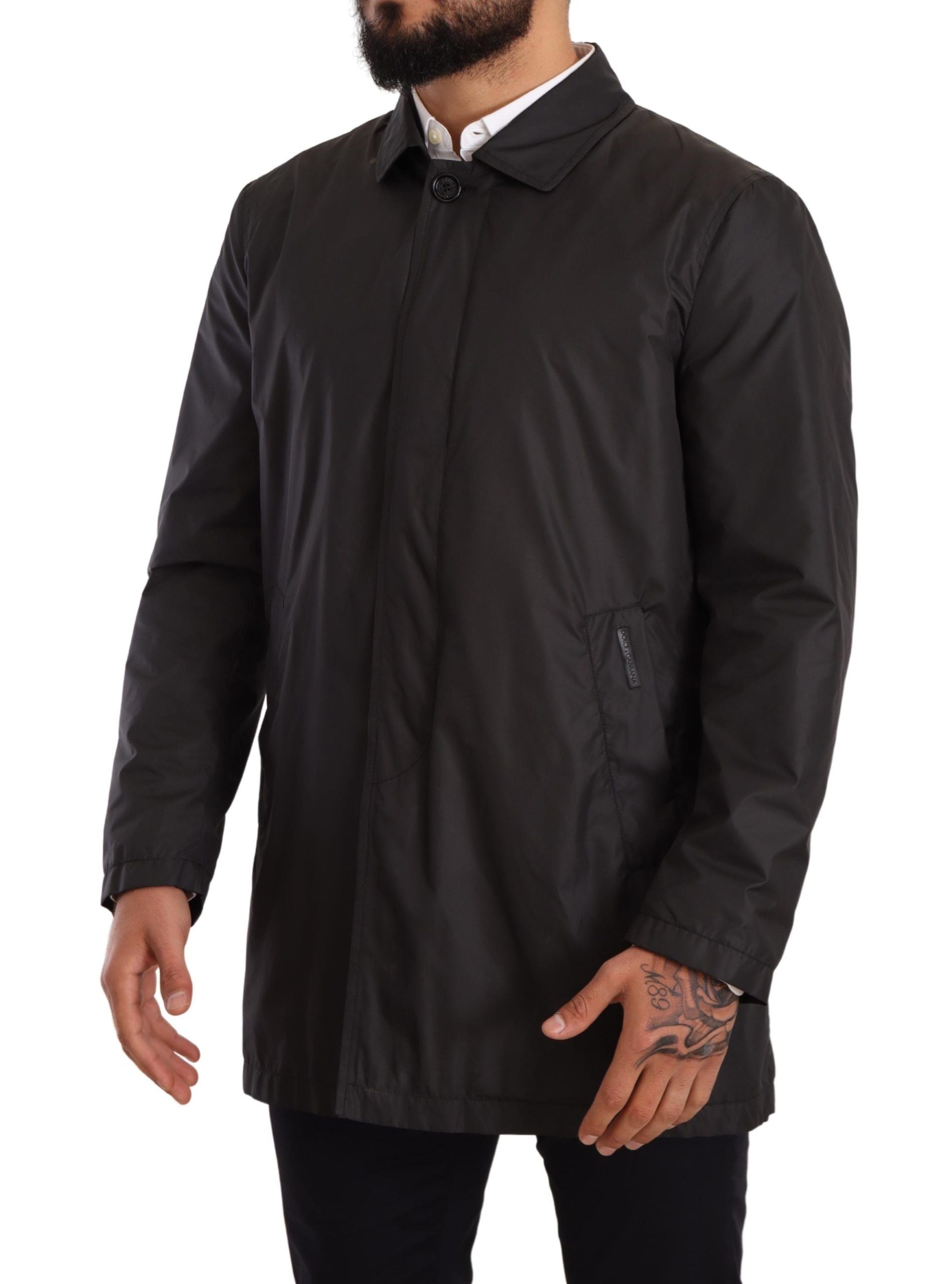 Dolce & Gabbana Black Polyester Mens Trench Coat Men's Jacket