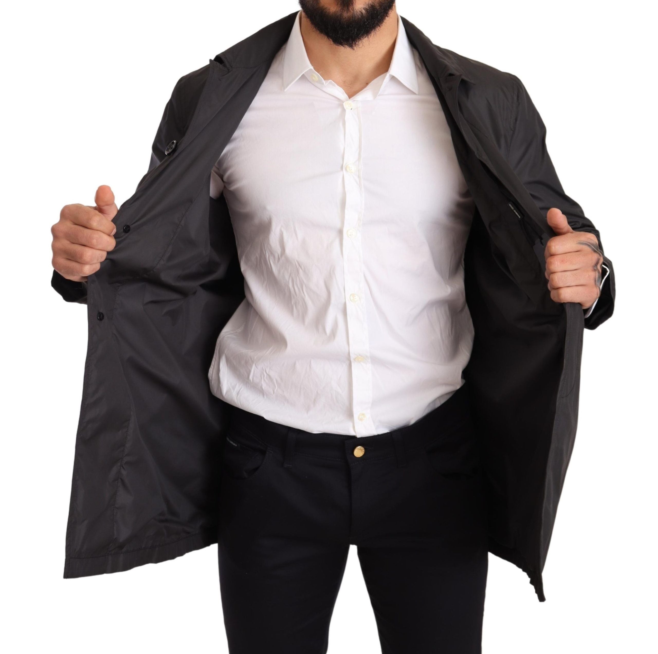 Dolce & Gabbana Black Polyester Mens Trench Coat Men's Jacket