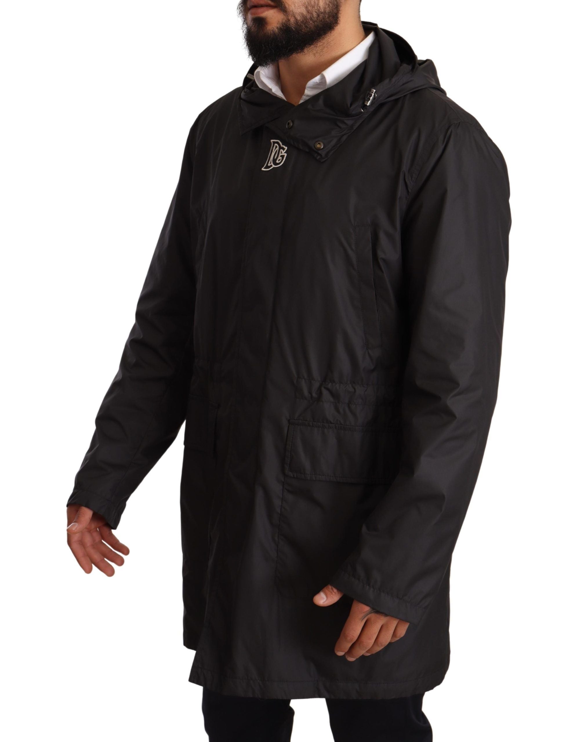 Dolce & Gabbana Black Hooded Mens Trench Coat Men's Jacket