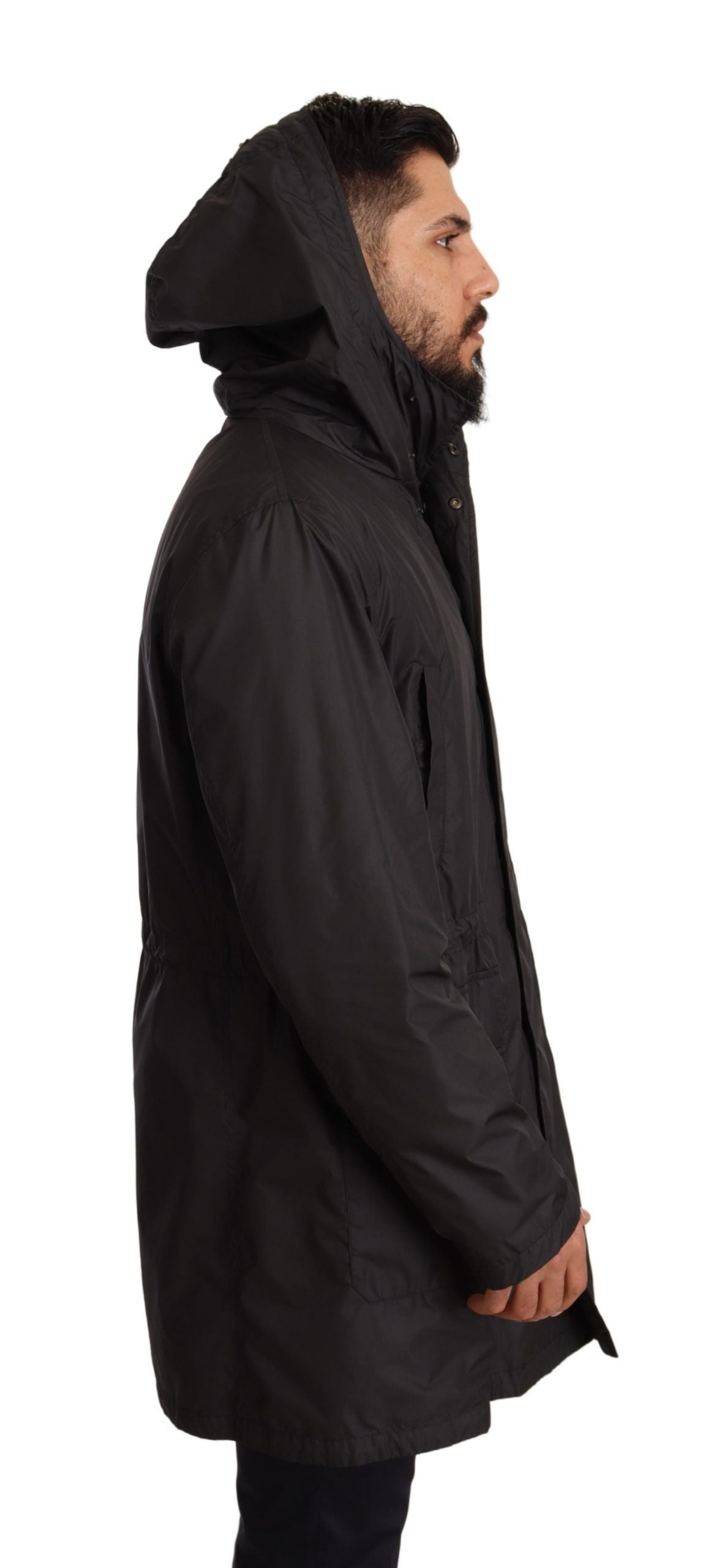 Dolce & Gabbana Black Hooded Mens Trench Coat Men's Jacket