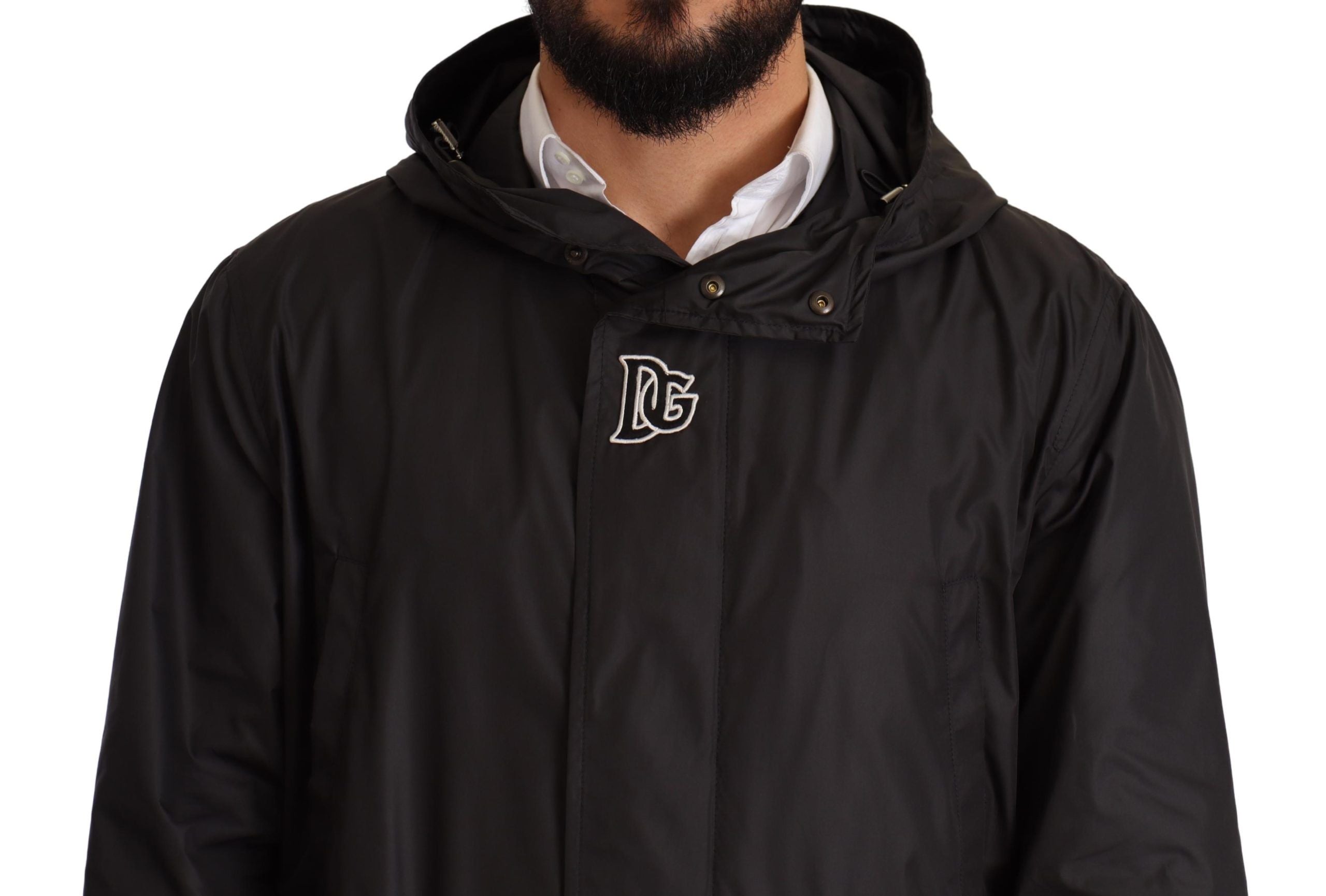 Dolce & Gabbana Black Hooded Mens Trench Coat Men's Jacket