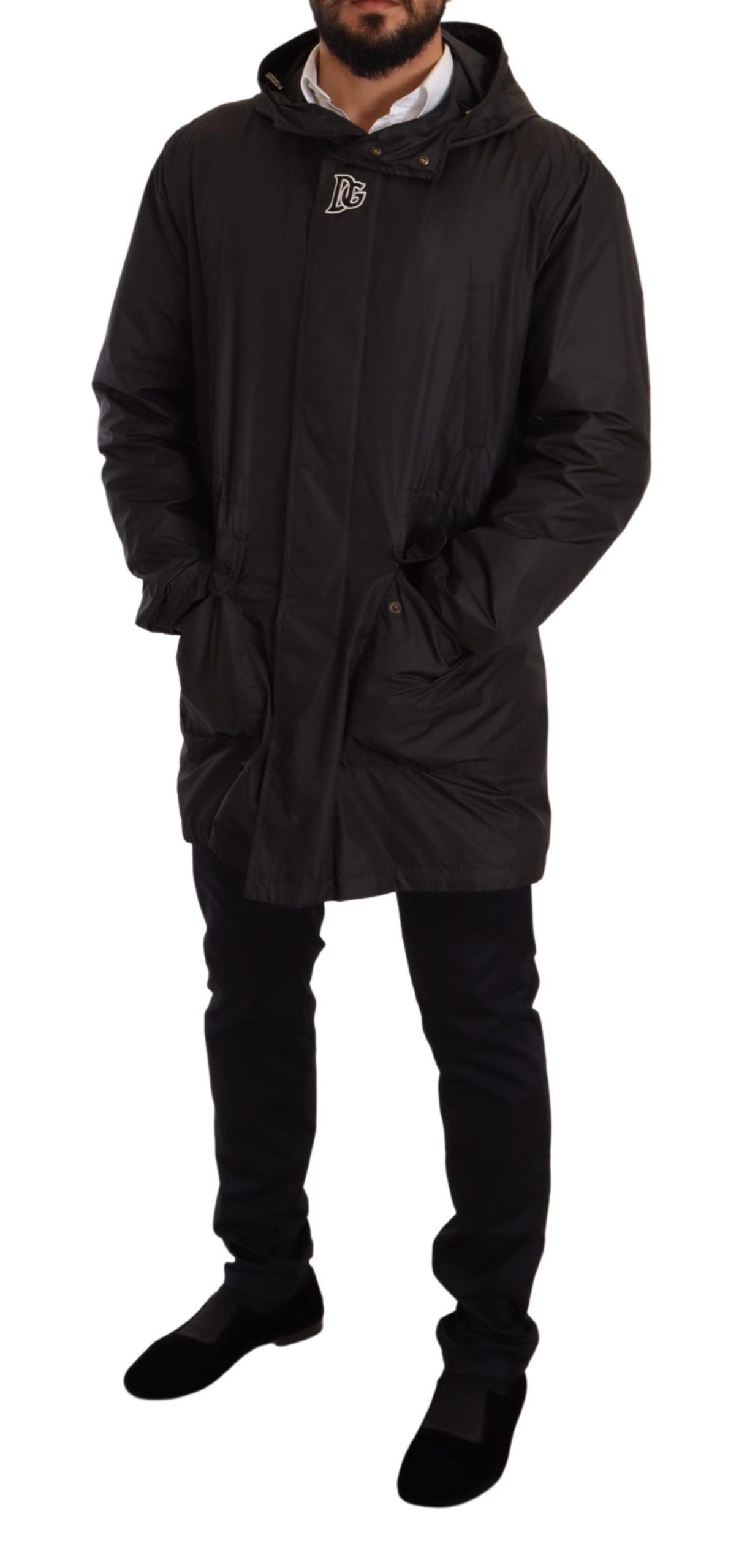 Dolce & Gabbana Black Hooded Mens Trench Coat Men's Jacket