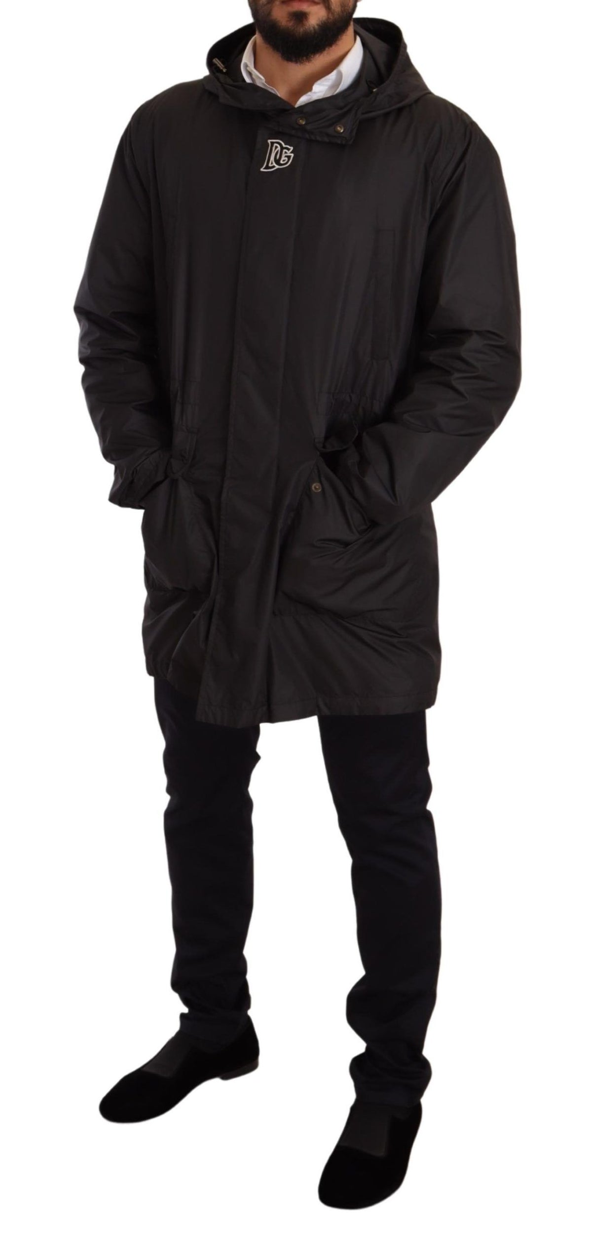 Dolce & Gabbana Black Hooded Mens Trench Coat Men's Jacket