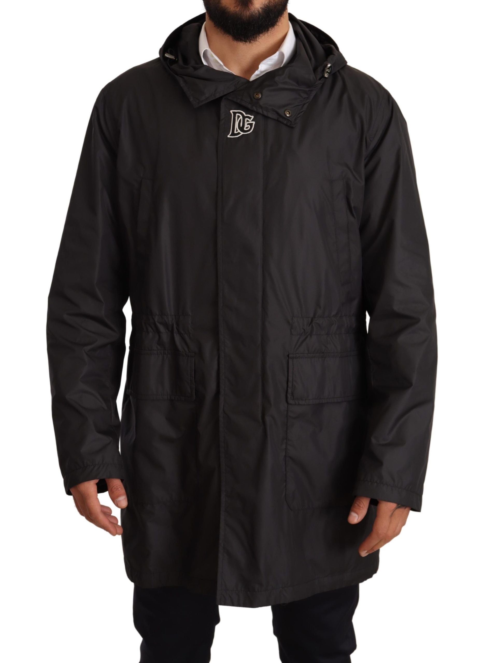 Dolce & Gabbana Black Hooded Mens Trench Coat Men's Jacket