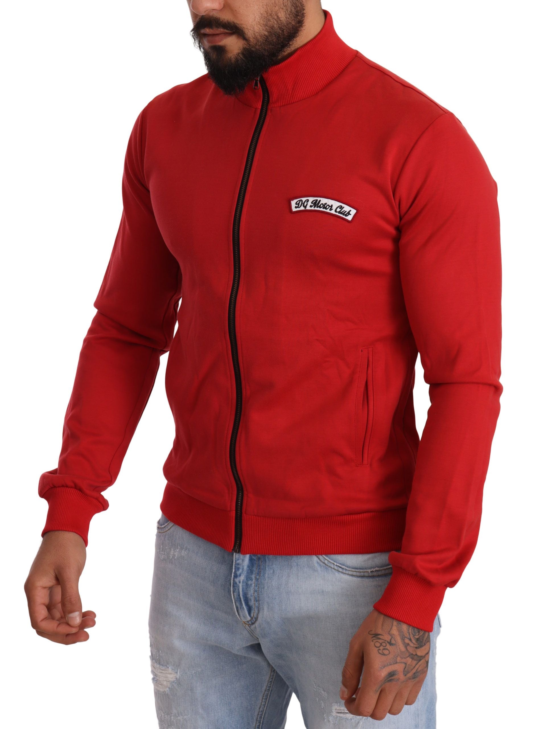 Dolce & Gabbana Red DG Motor Club Zipper Stretch Men's Sweater