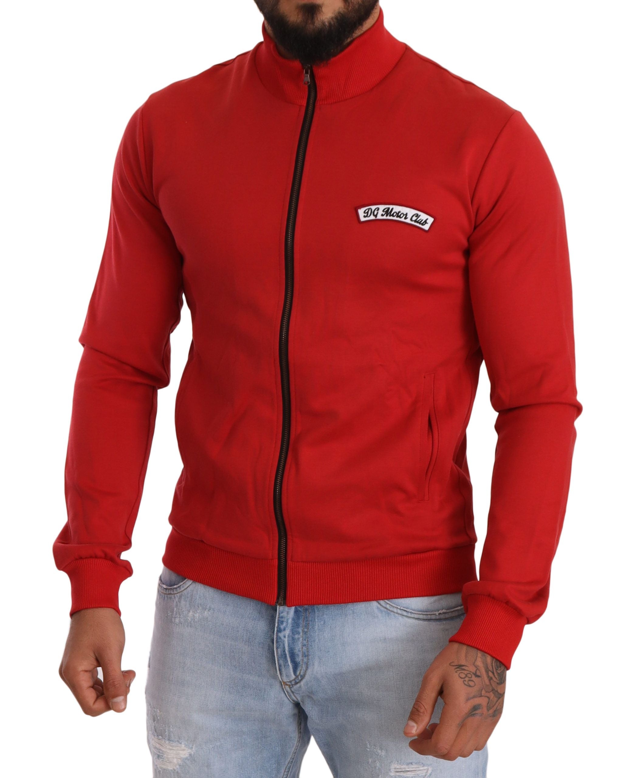Dolce & Gabbana Red DG Motor Club Zipper Stretch Men's Sweater