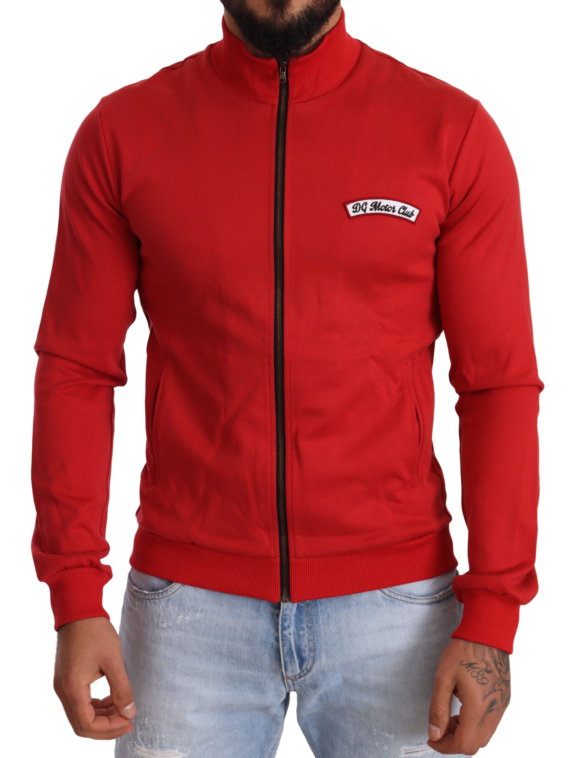 Dolce & Gabbana Red DG Motor Club Zipper Stretch Men's Sweater