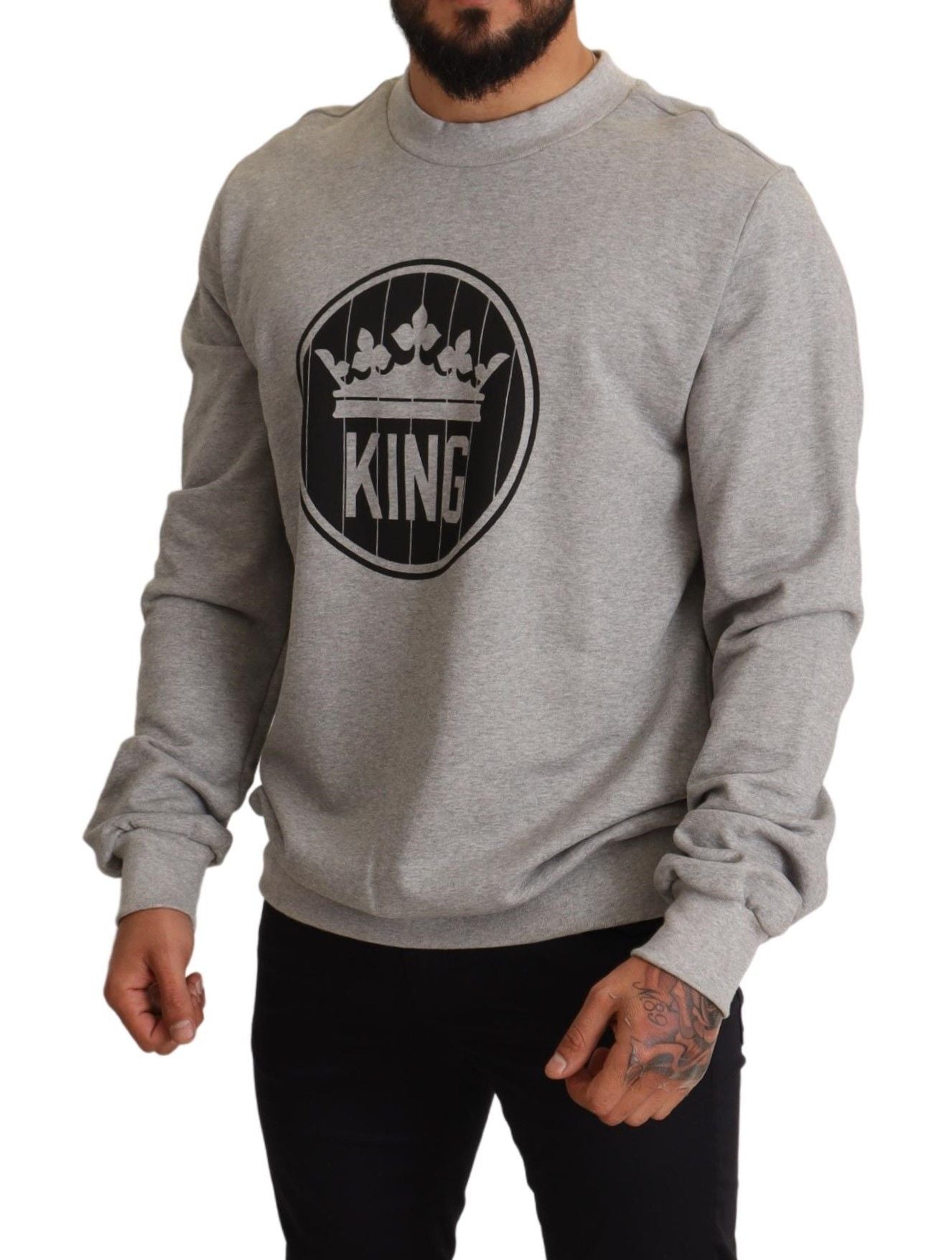 Dolce & Gabbana Gray Crown King Print Cotton Men's Sweater