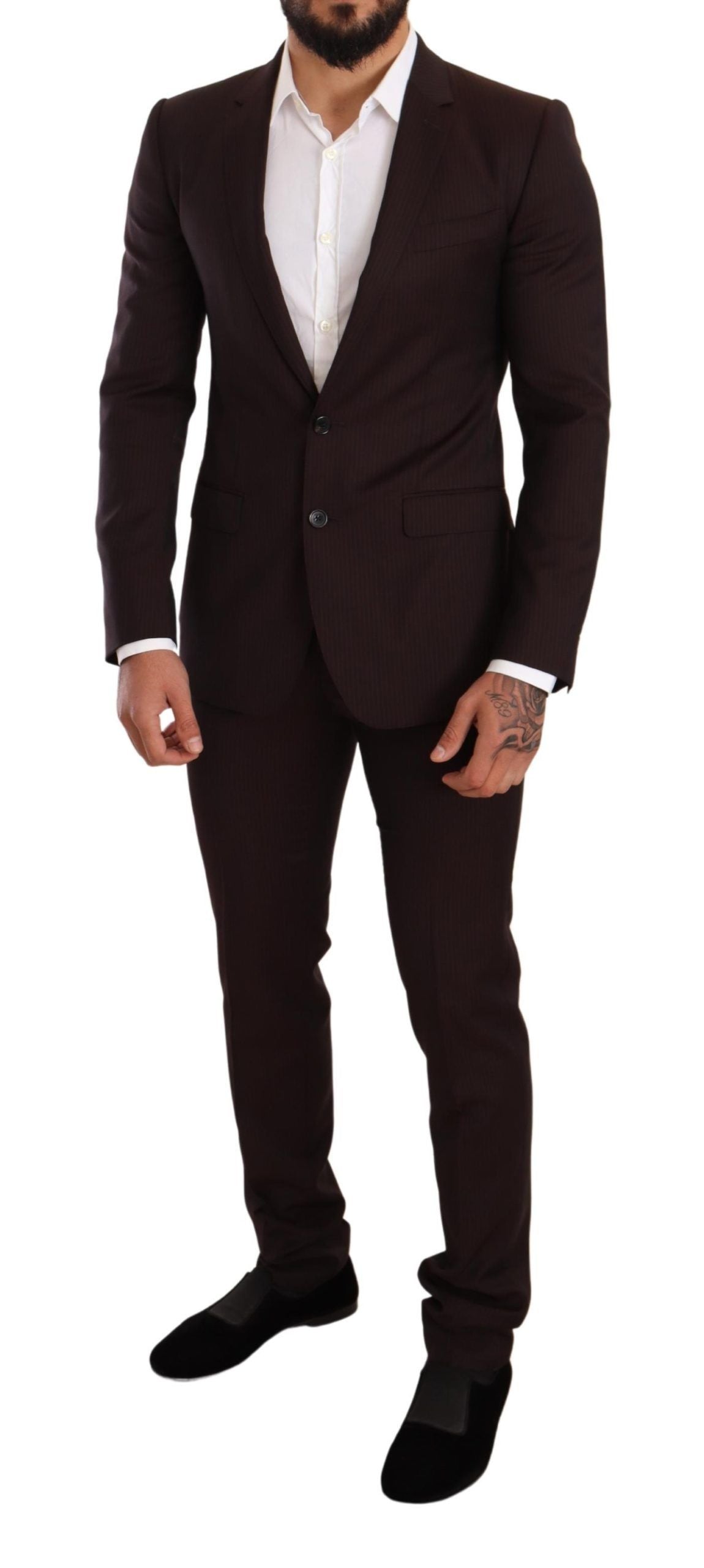Dolce & Gabbana Elegant Bordeaux Striped Martini Men's Suit