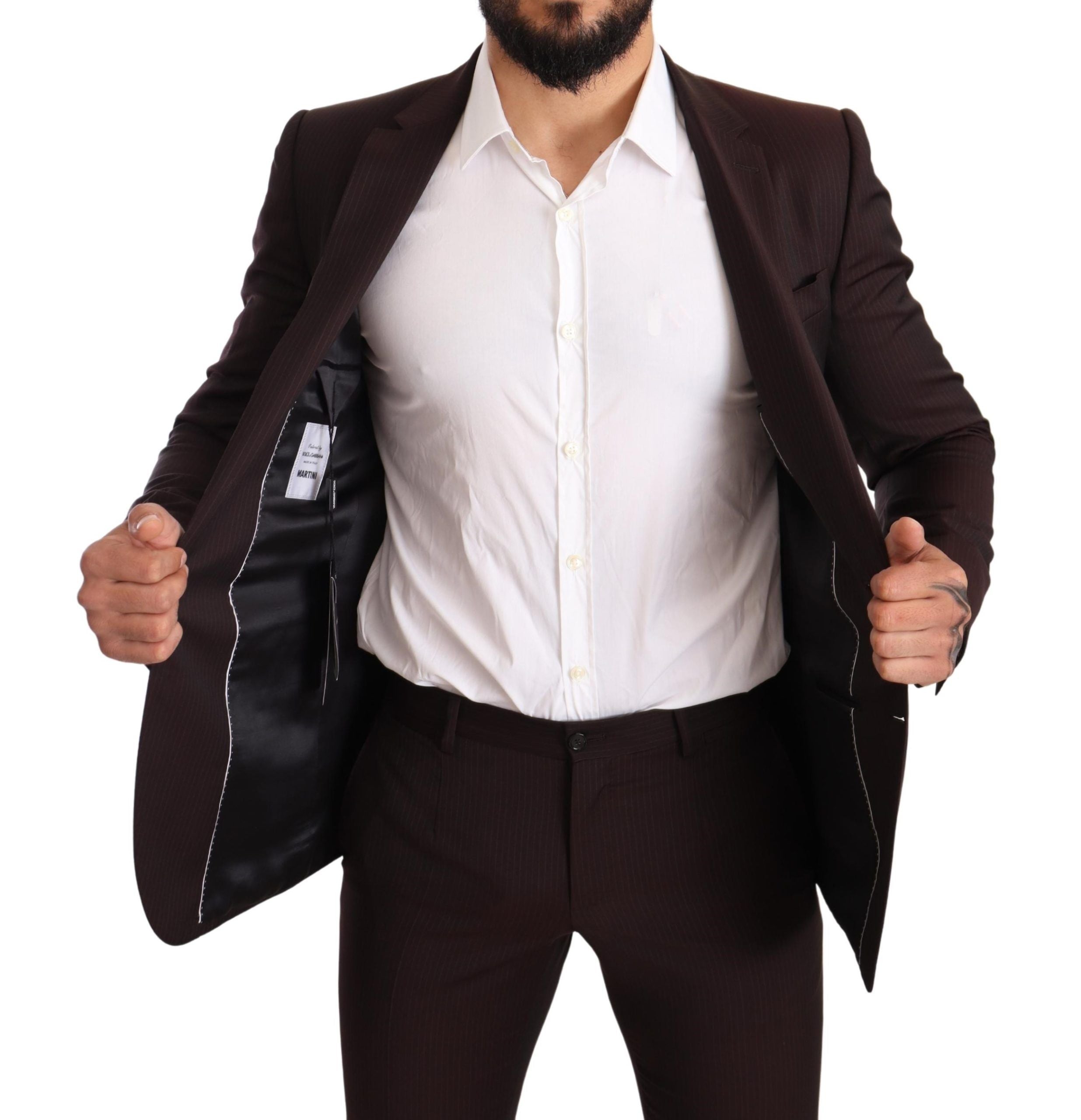 Dolce & Gabbana Elegant Bordeaux Striped Martini Men's Suit