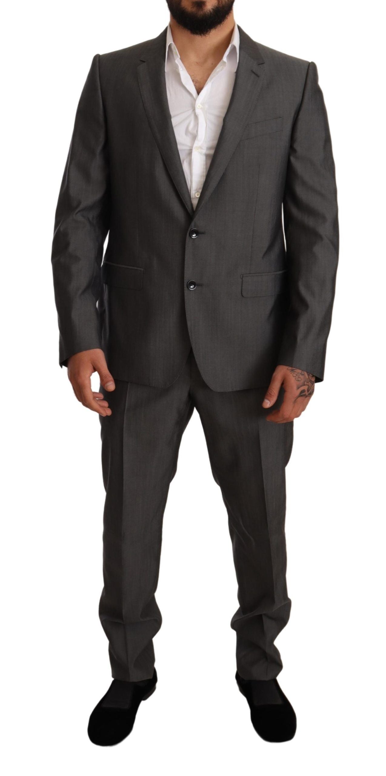 Dolce & Gabbana Gray Metallic MARTINI Slim Fit Set Men's Suit