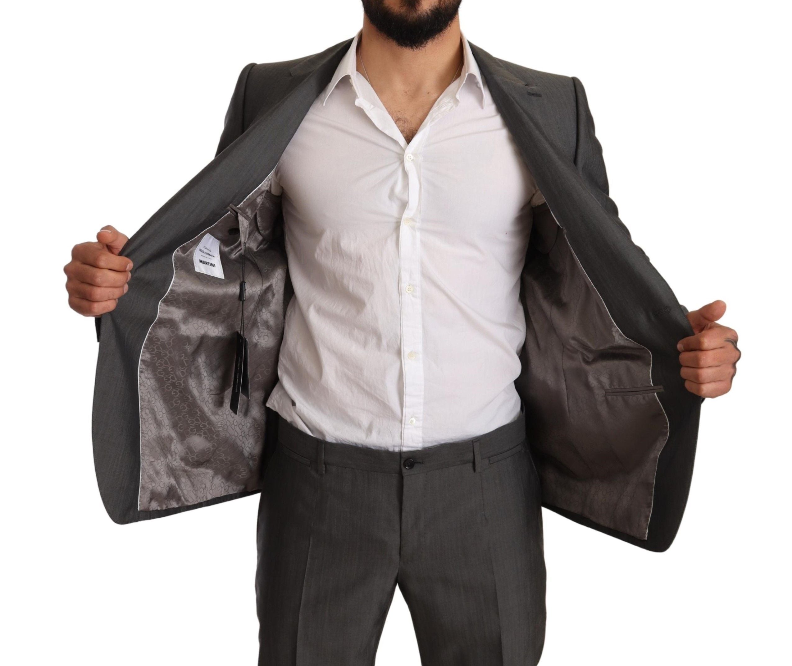Dolce & Gabbana Gray Metallic MARTINI Slim Fit Set Men's Suit