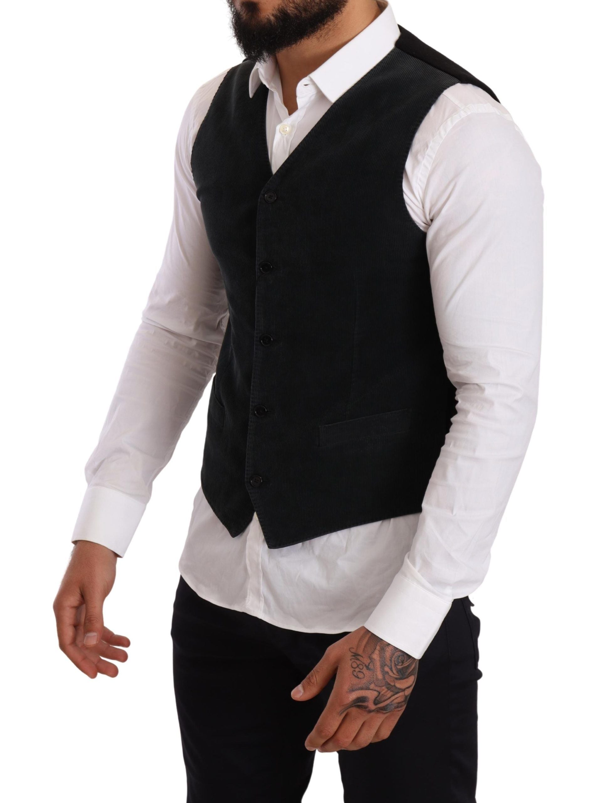 Dolce & Gabbana Black Cotton Single Breasted Men's Waistcoat