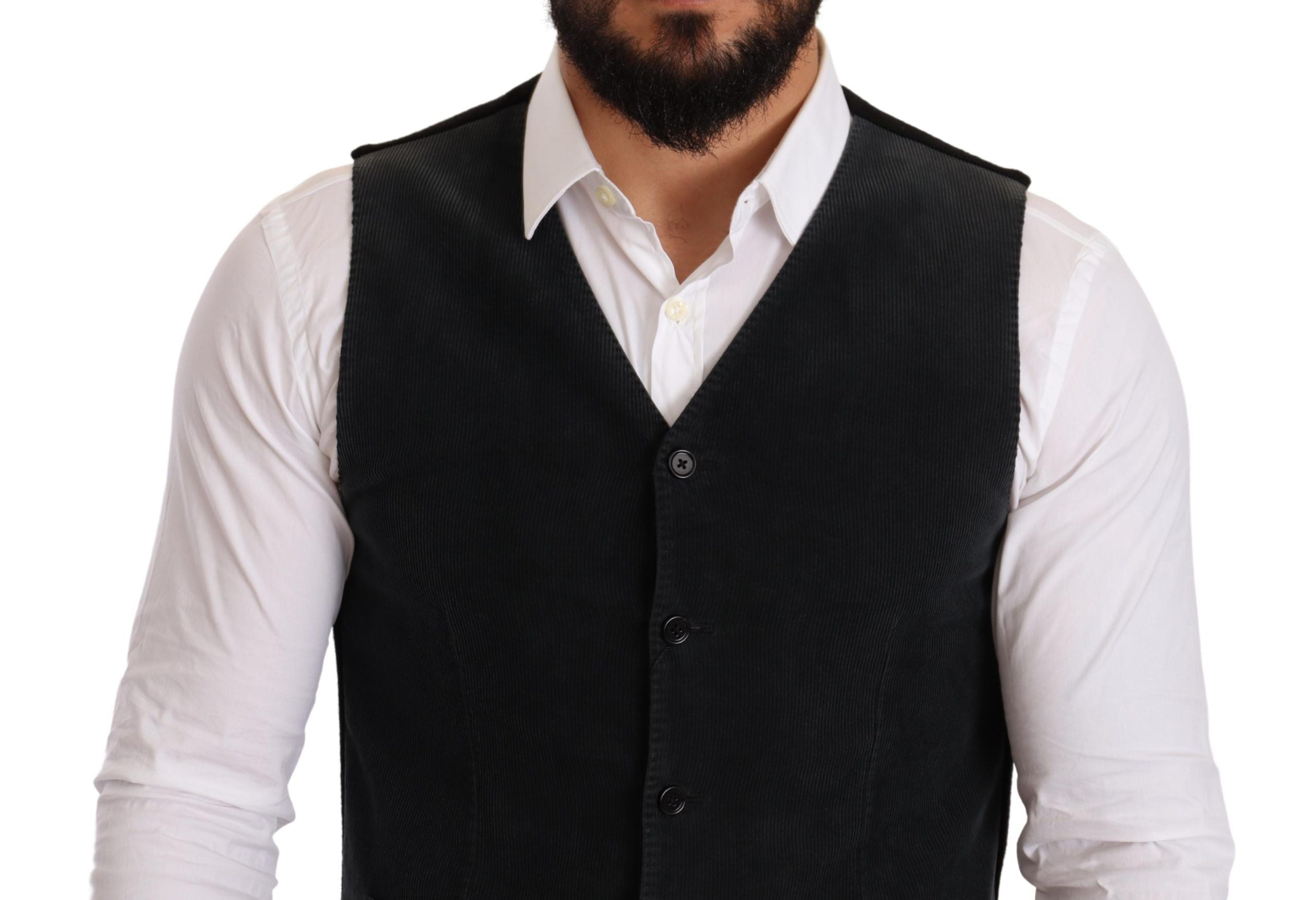 Dolce & Gabbana Black Cotton Single Breasted Men's Waistcoat