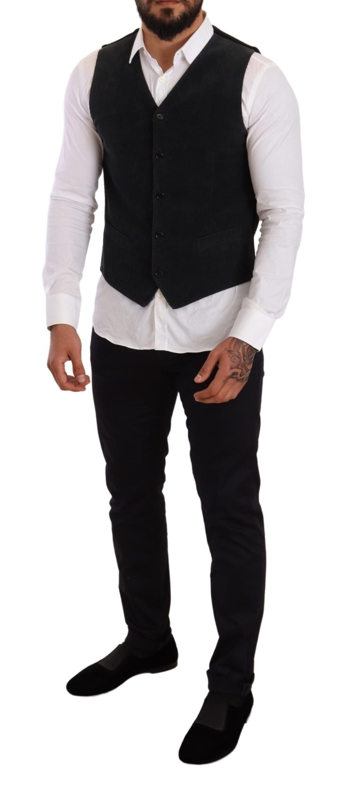 Dolce & Gabbana Black Cotton Single Breasted Men's Waistcoat