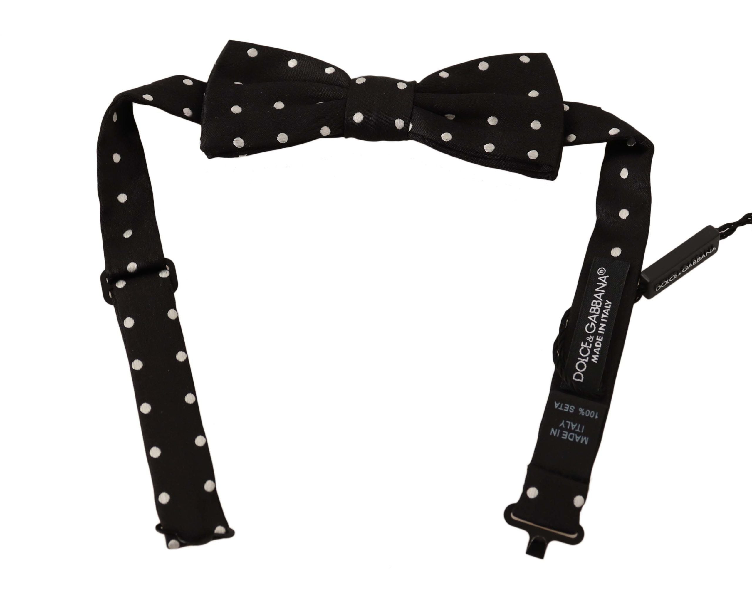 Dolce & Gabbana Black White Polka Dot Silk Adjustable Neck Papillon Bow Men's Tie