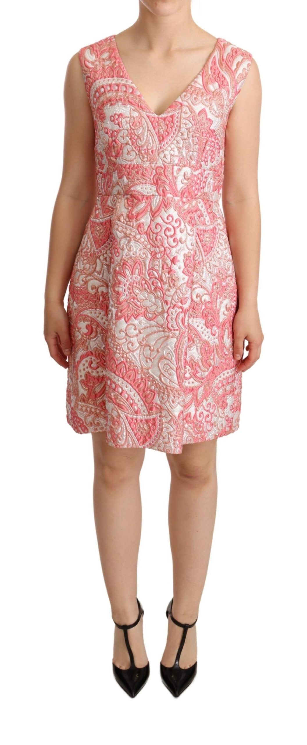 Dolce & Gabbana Elegant Pink Jacquard Floral Sheath Women's Dress