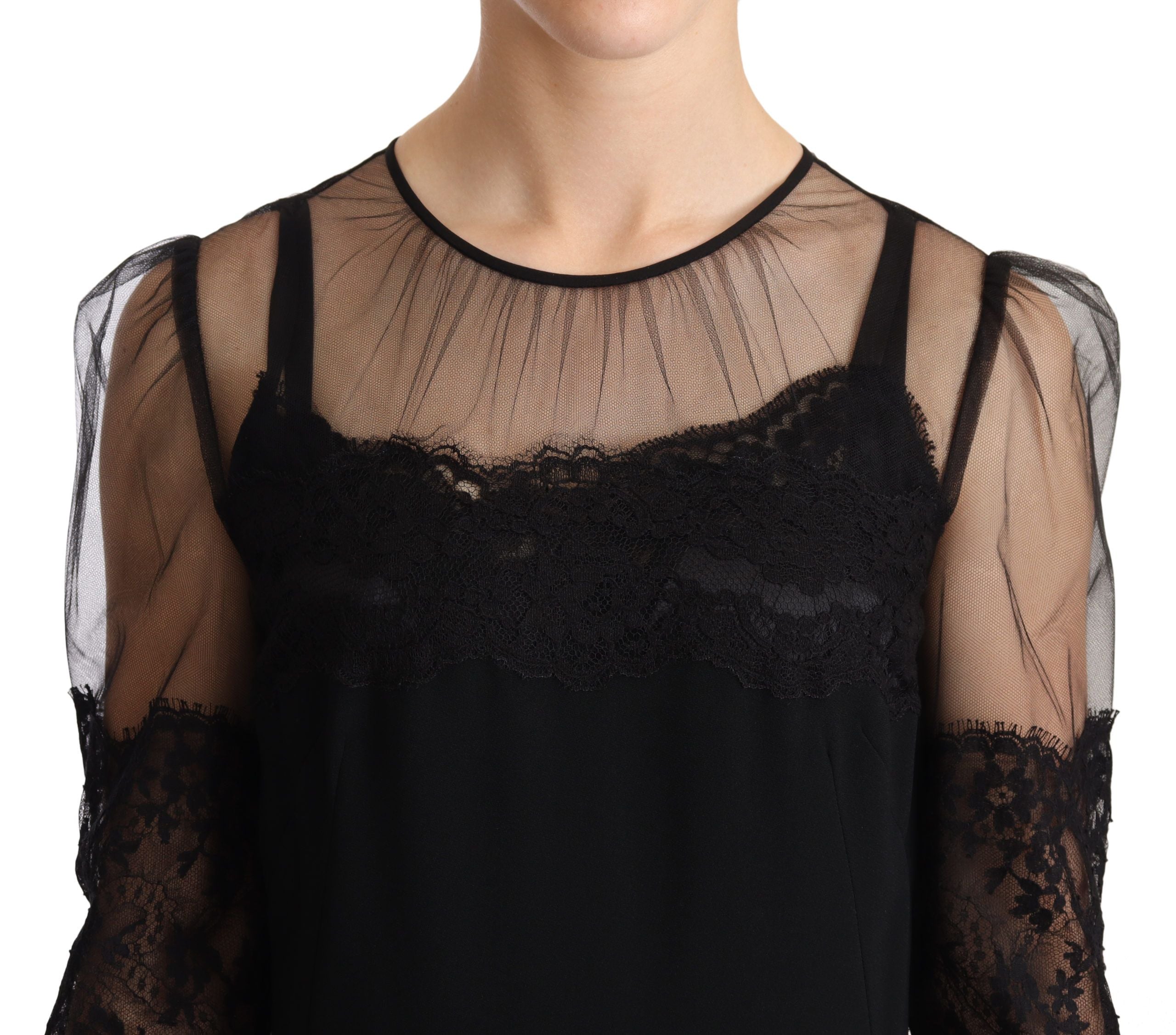 Dolce & Gabbana Black Sheer Floral Lace Crystal Maxi Women's Dress