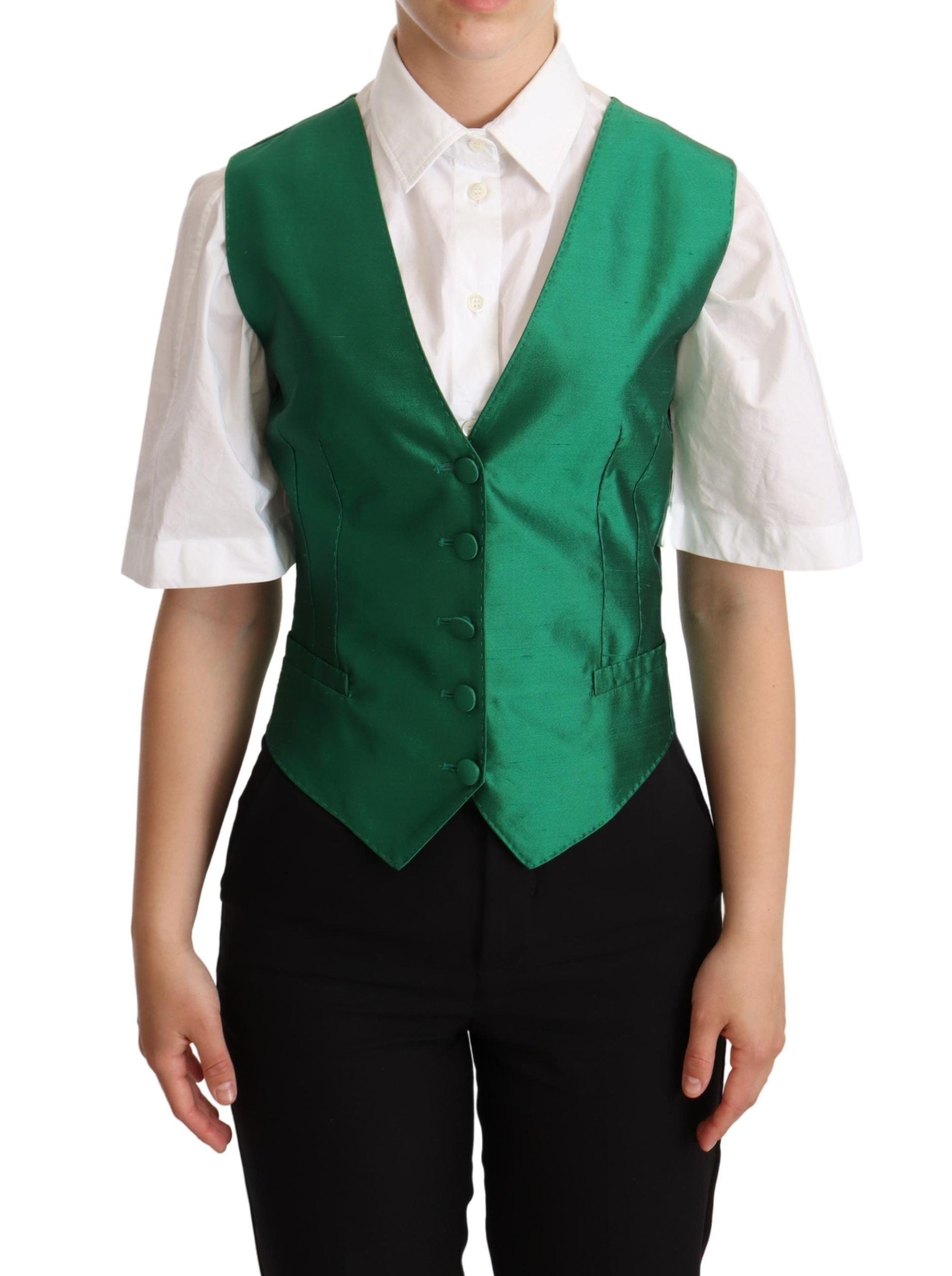 Dolce & Gabbana Elegant Green Silk Blend Women's Waistcoat