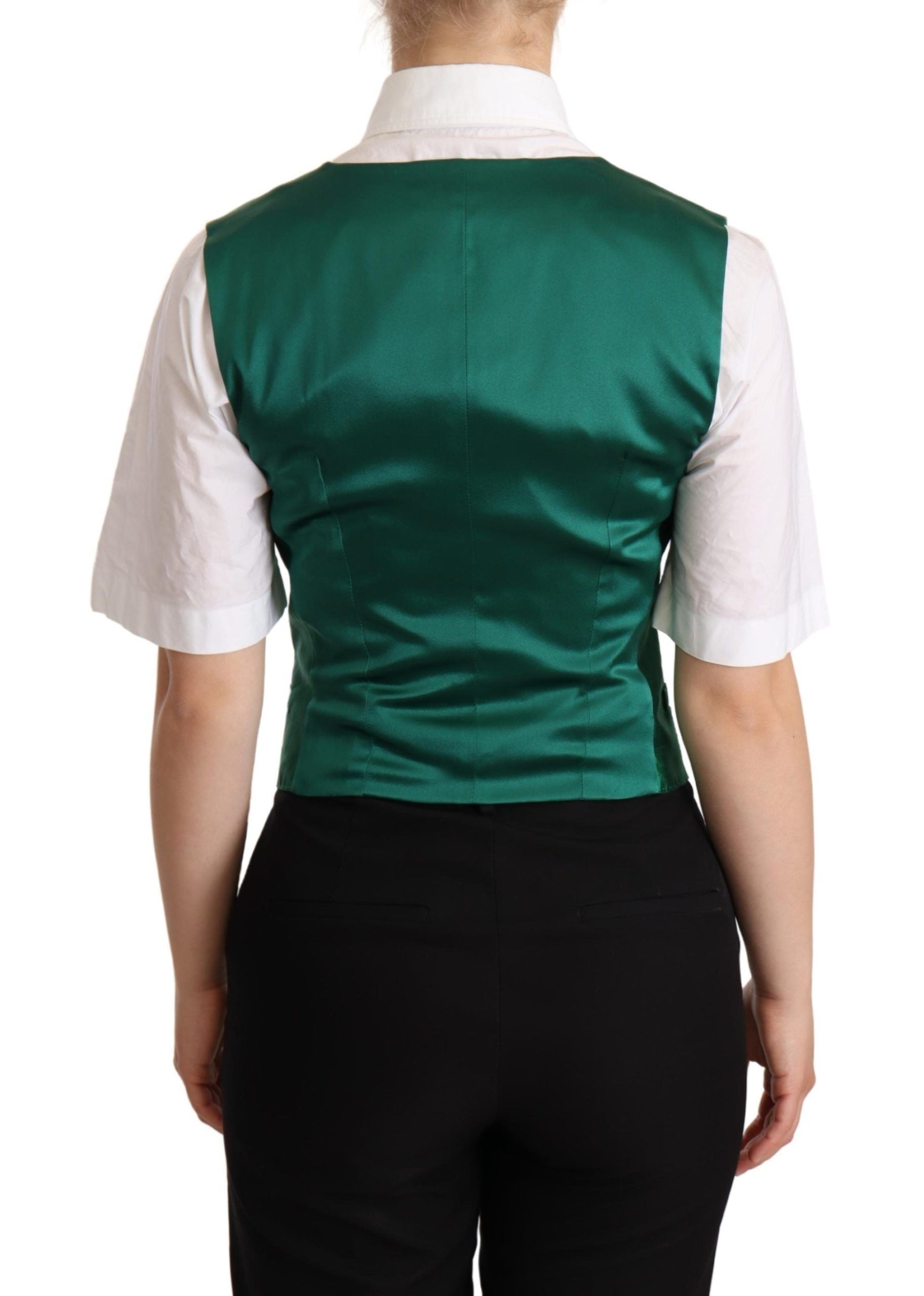 Dolce & Gabbana Green Silk Satin Sleeveless Waistcoat Women's Vest