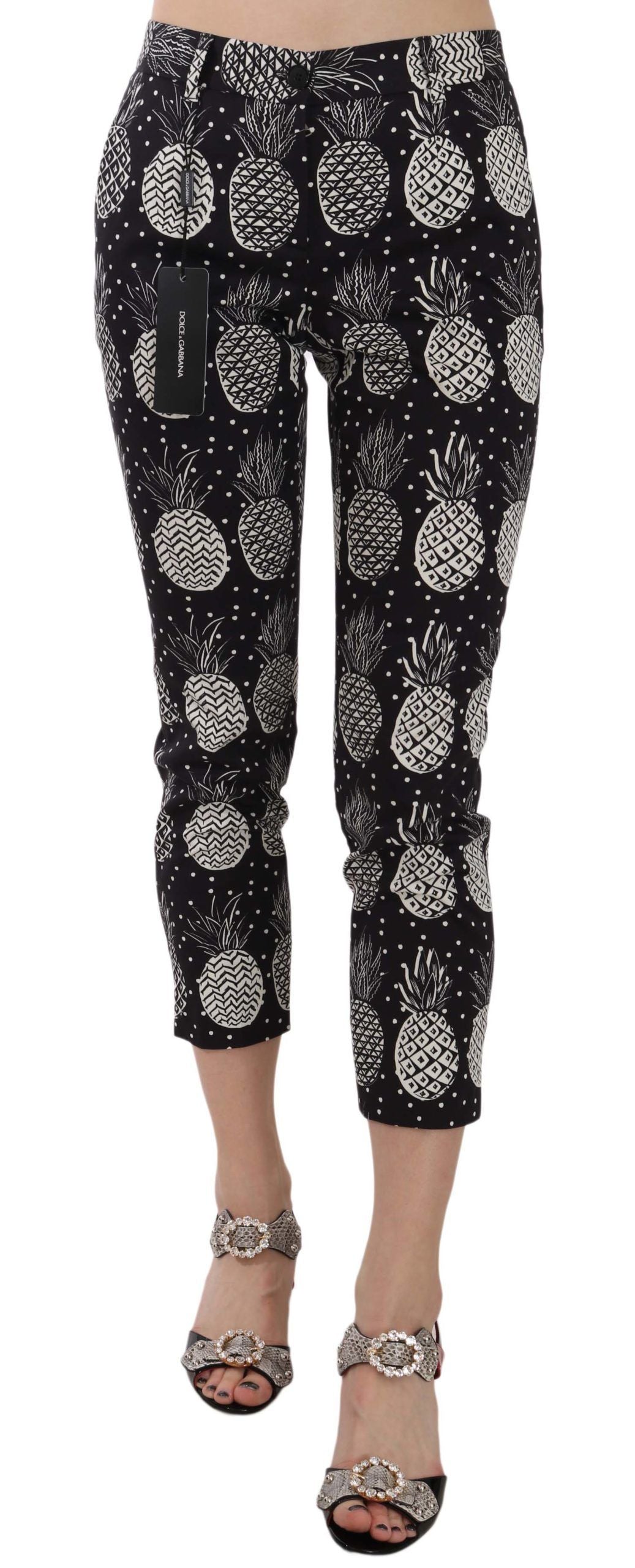 Dolce & Gabbana Black Pineapple Print Skinny Capri Women's Pants