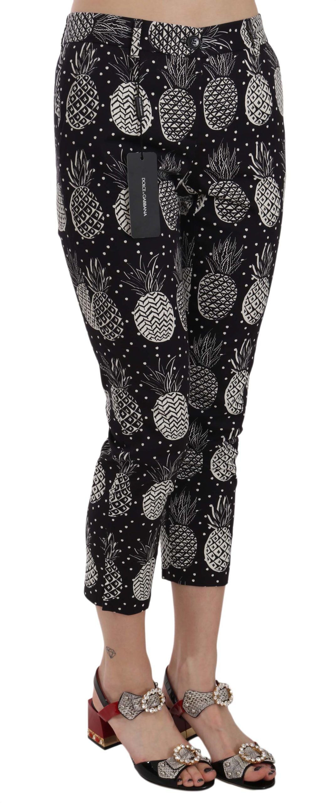 Dolce & Gabbana Black Pineapple Print Skinny Capri Women's Pants