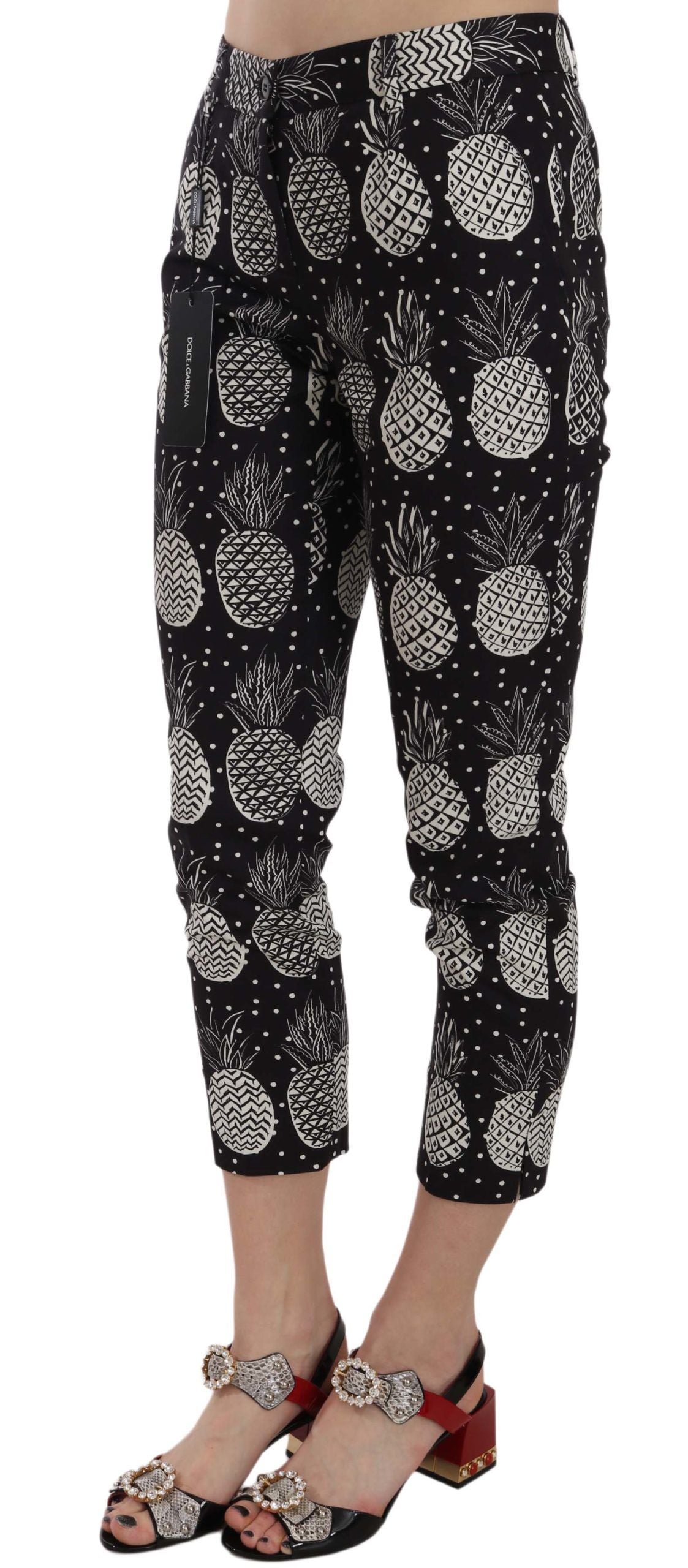 Dolce & Gabbana Black Pineapple Print Skinny Capri Women's Pants