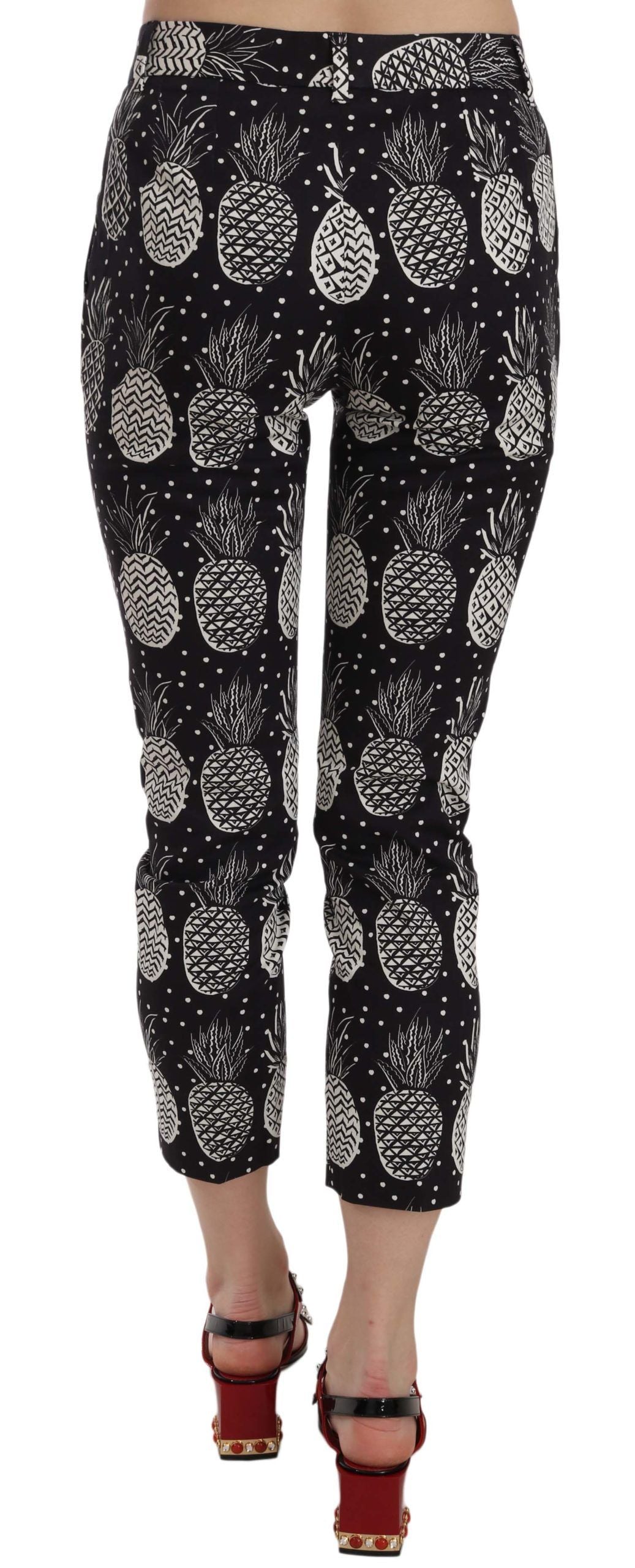 Dolce & Gabbana Chic Black Pineapple Print Skinny Capri Women's Pants