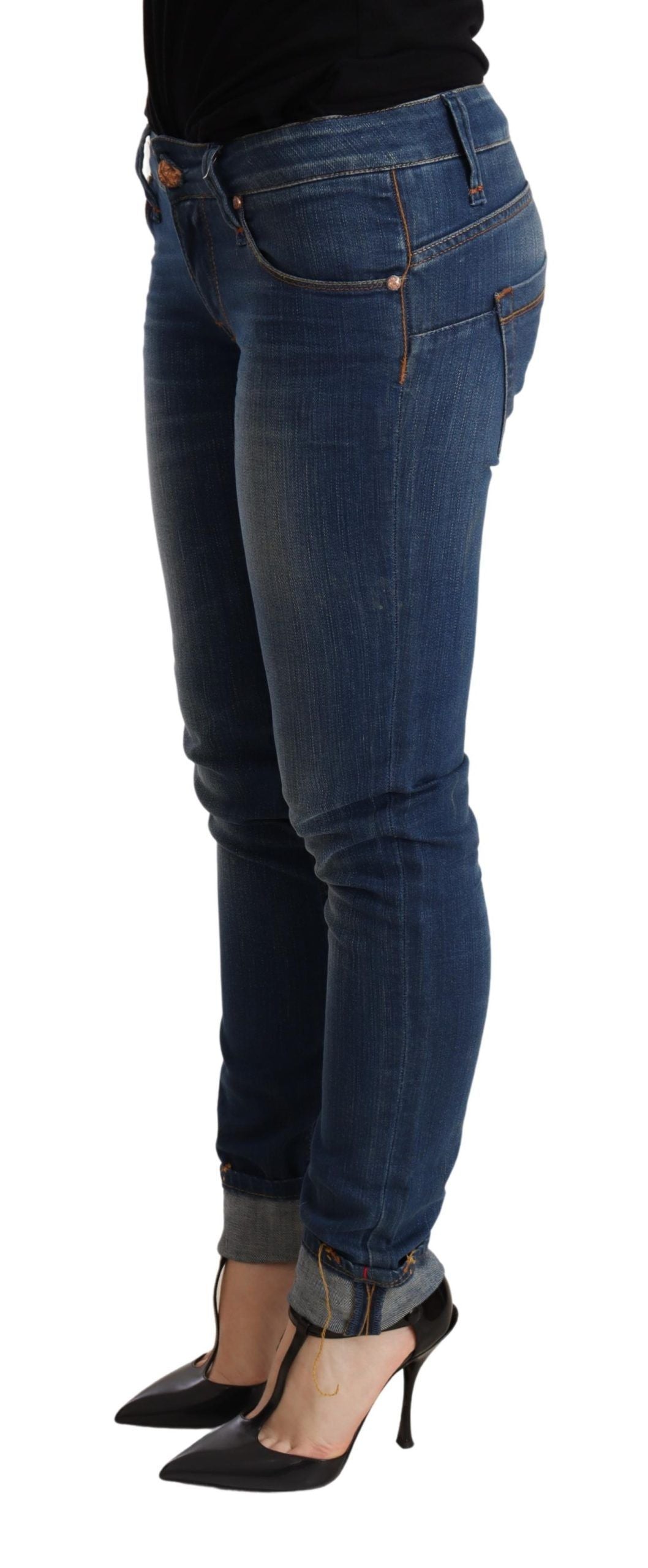 Acht Blue Washed Low Waist Skinny Denim Jeans Women's Pant