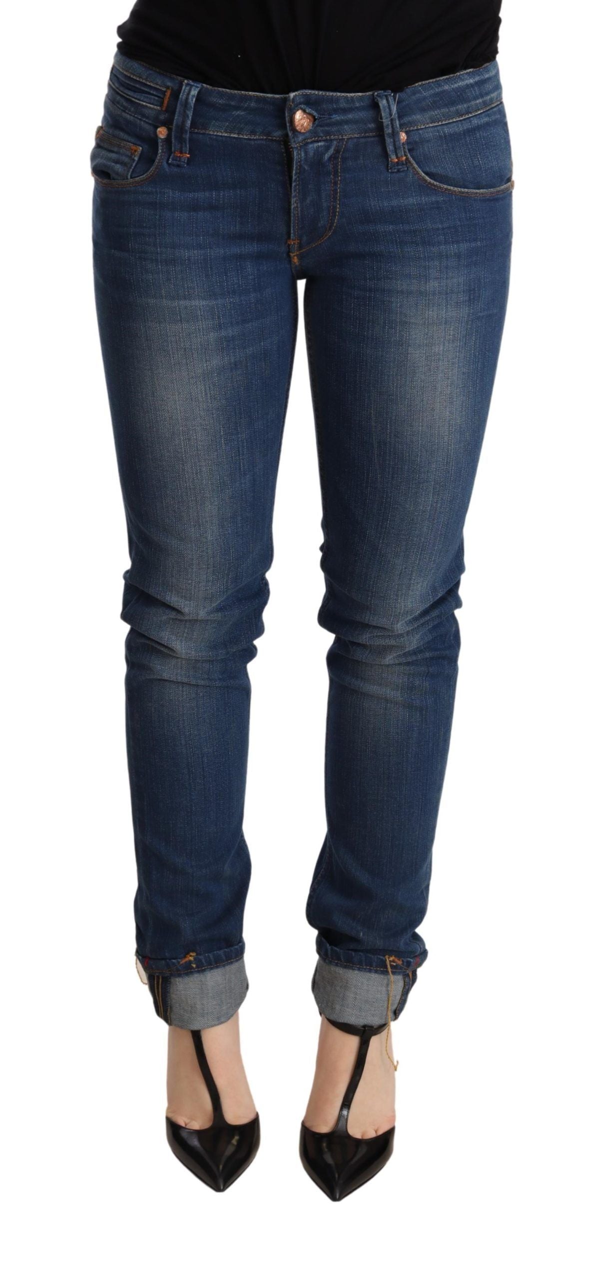 Acht Blue Washed Low Waist Skinny Denim Jeans Women's Pant