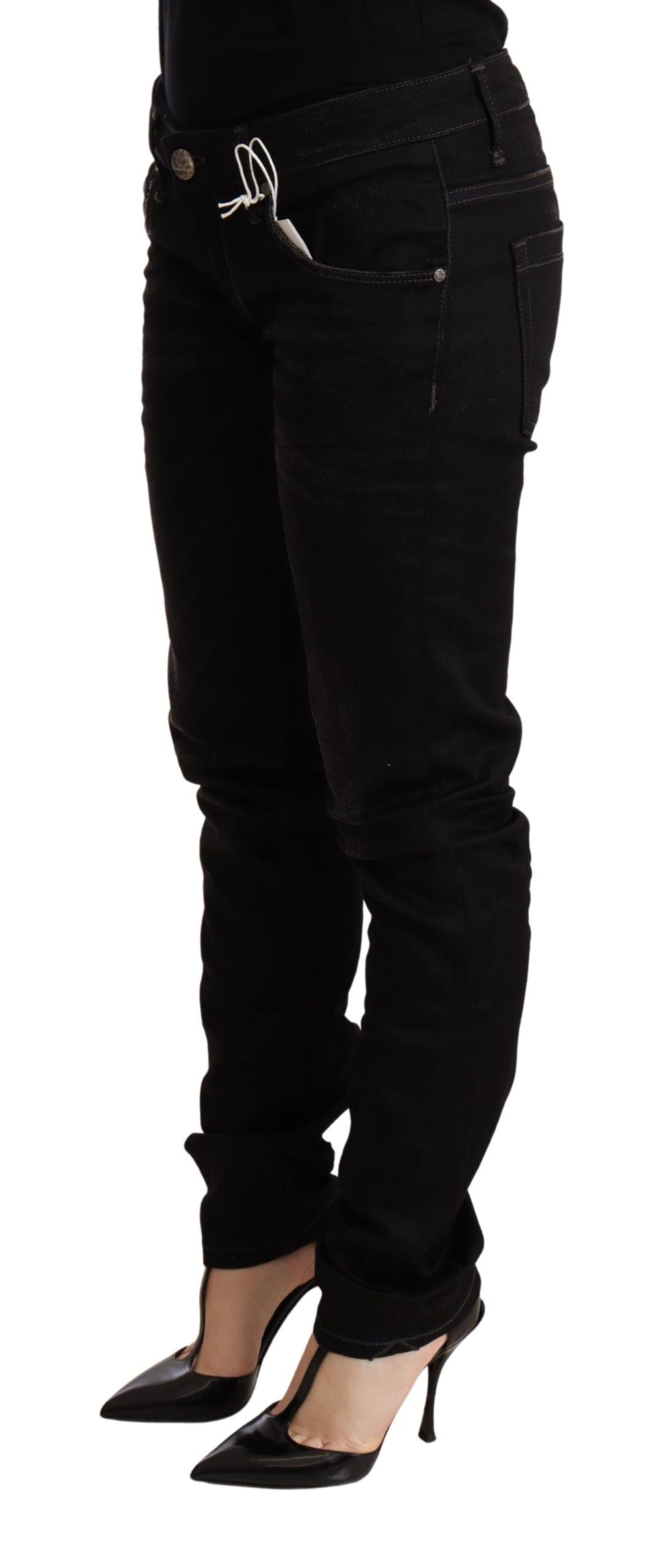 Acht Black Low Waist Skinny Denim Cotton Women's Trouser